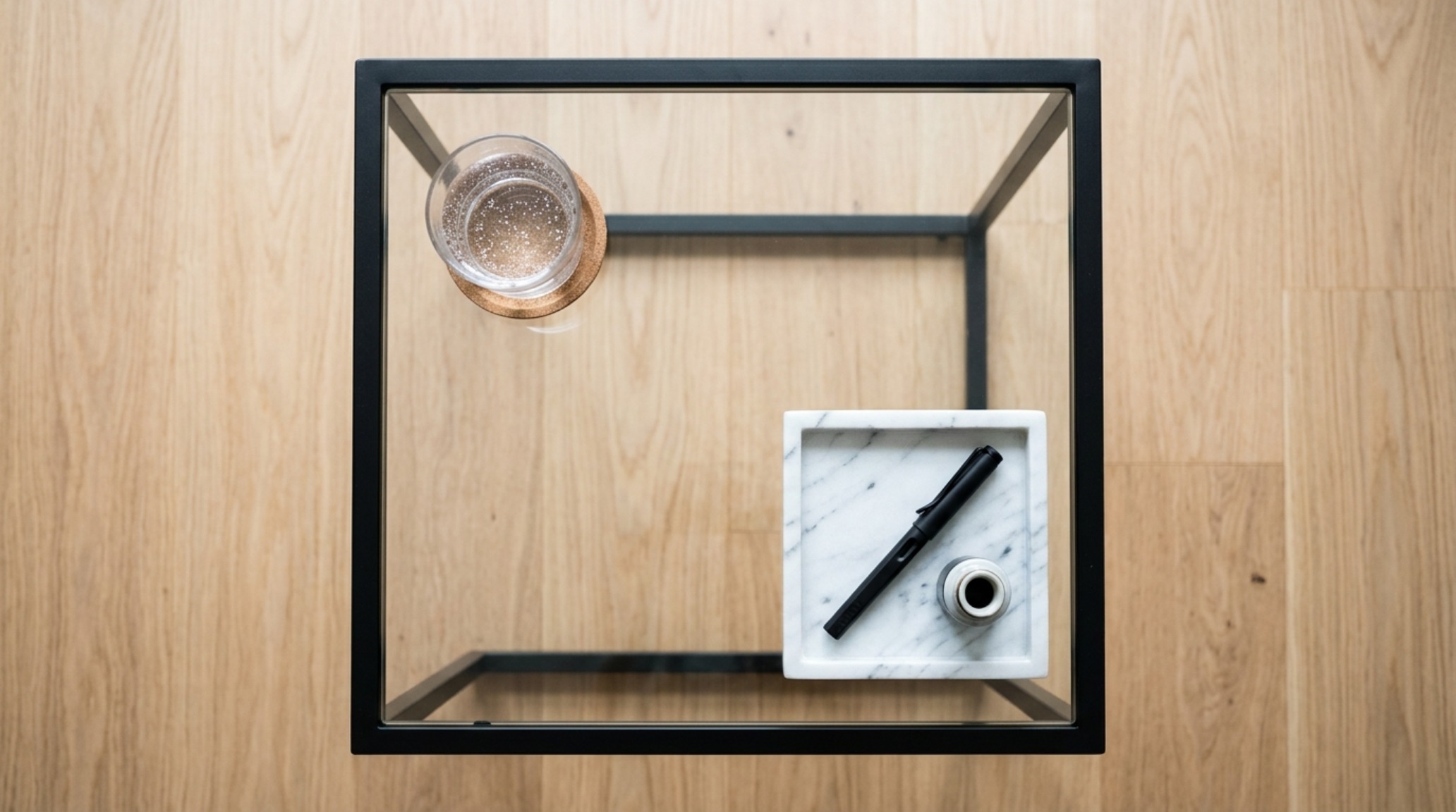 Top-down view of an ikea vittsjoe side table for small decor ideas layout emphasizing the rule of thirds and balanced object placement.