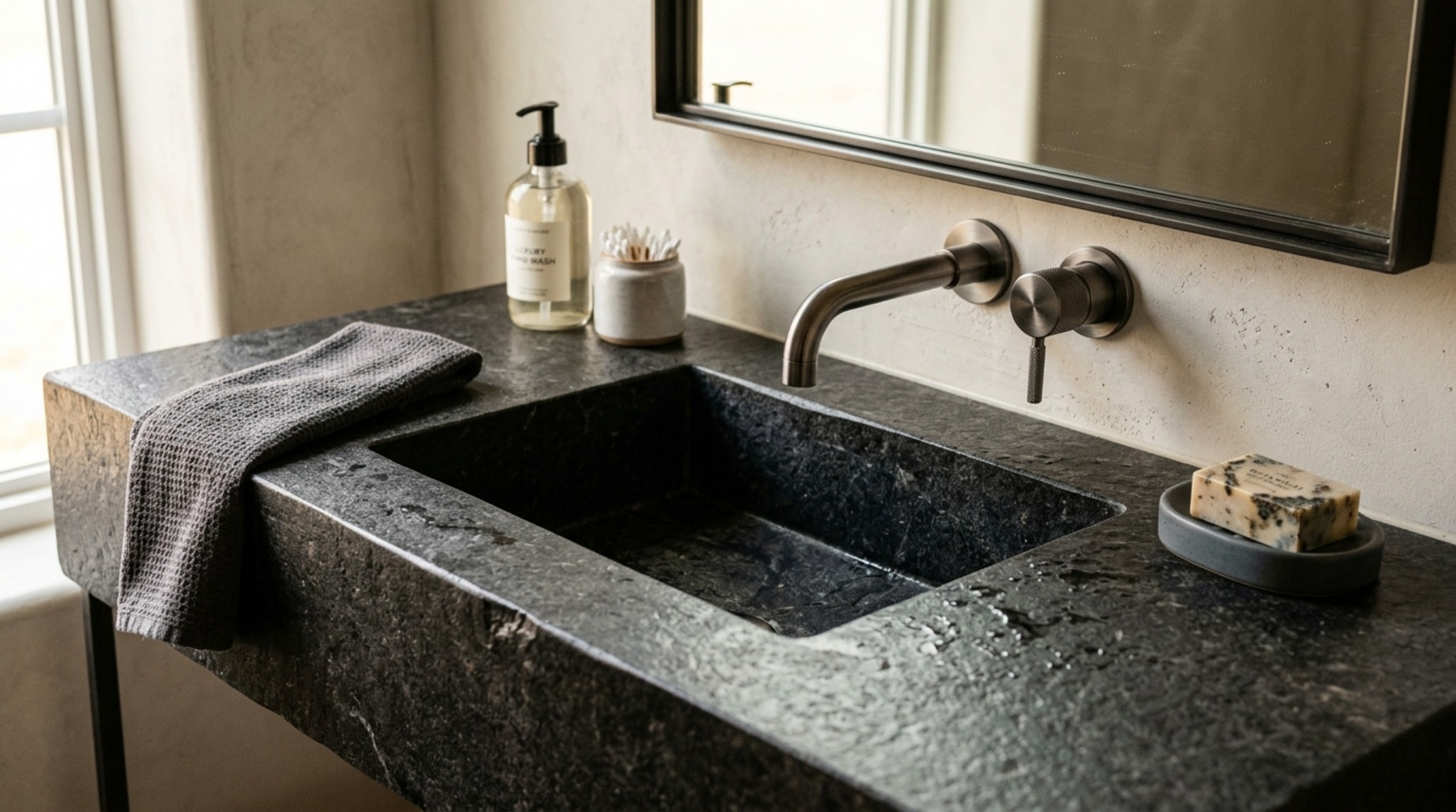 luxury interior design ideas for bathrooms textures featuring a leathered granite countertop and integrated stone sink with seamless edge detailing luxury interior design ideas for bathrooms textures featuring a leathered granite countertop and integrated stone sink with seamless edge detailing