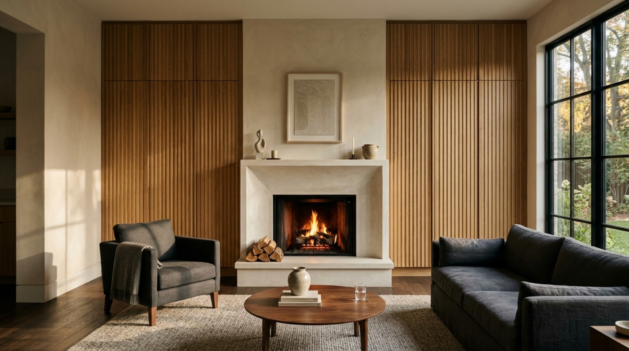 Detailed study of shadow play on a textured plaster wall, highlighting the spatial cadence and negative space breathing room of a masterfully designed interior.