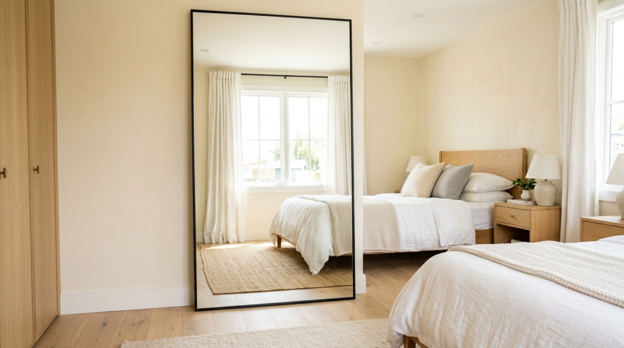 modern bright bedroom color ideas ideas featuring a floor-to-ceiling mirror that reflects natural light and expands the visual floor plane modern bright bedroom color ideas ideas featuring a floor-to-ceiling mirror that reflects natural light and expands the visual floor plane