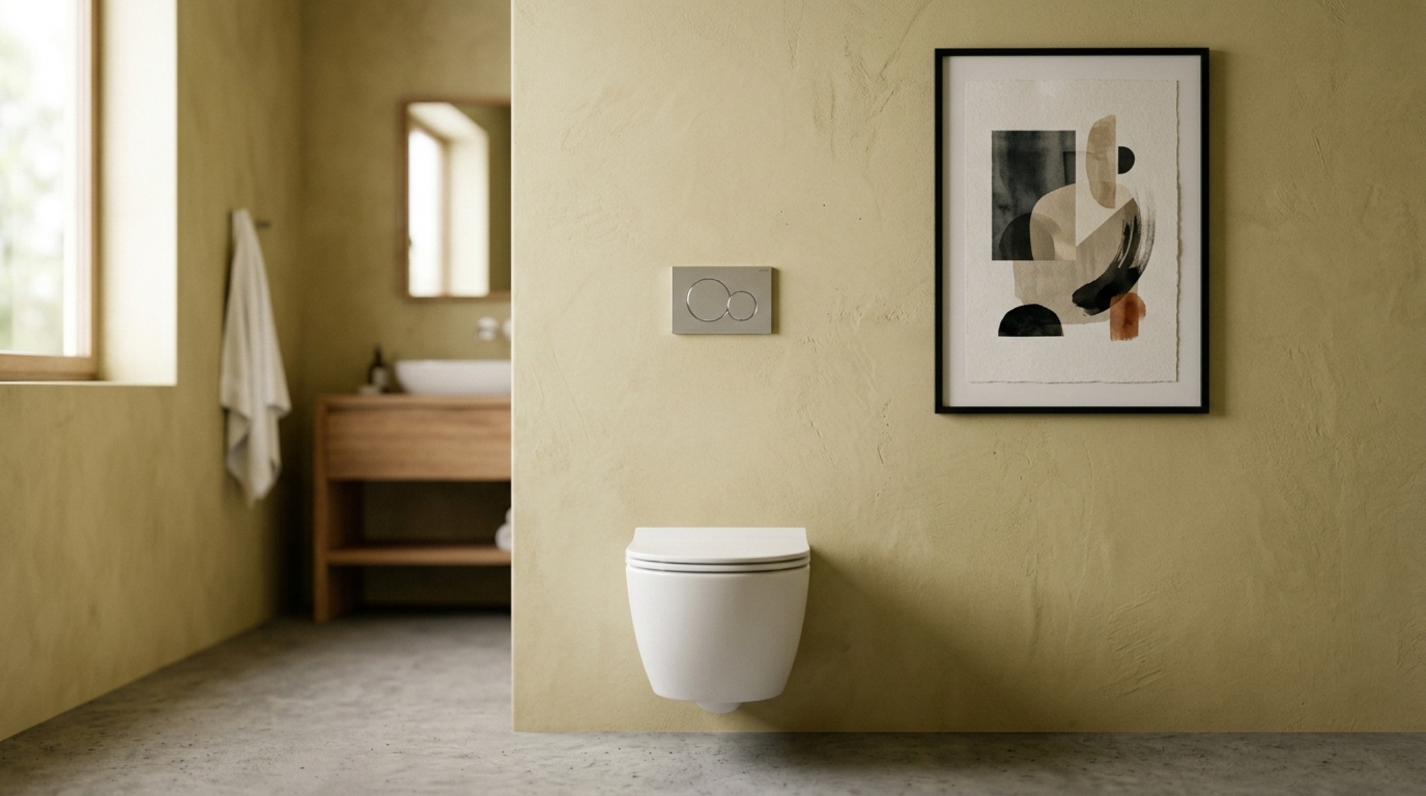 modern interior design ideas for bathrooms ideas with a minimalist concealed-tank toilet and a slim-profile shelf for organic decor modern interior design ideas for bathrooms ideas with a minimalist concealed-tank toilet and a slim-profile shelf for organic decor