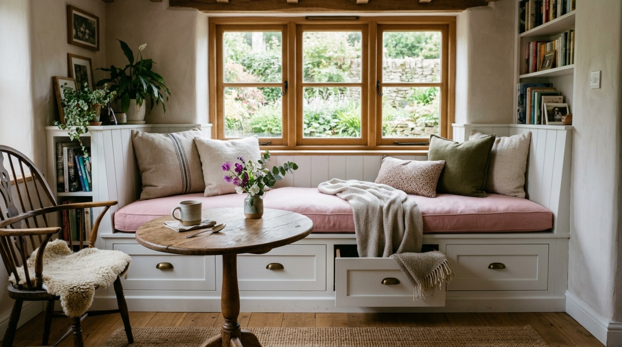 small space interior decoration ideas for living room featuring a window banquette with integrated storage drawers and soft neutral upholstery small space interior decoration ideas for living room featuring a window banquette with integrated storage drawers and soft neutral upholstery