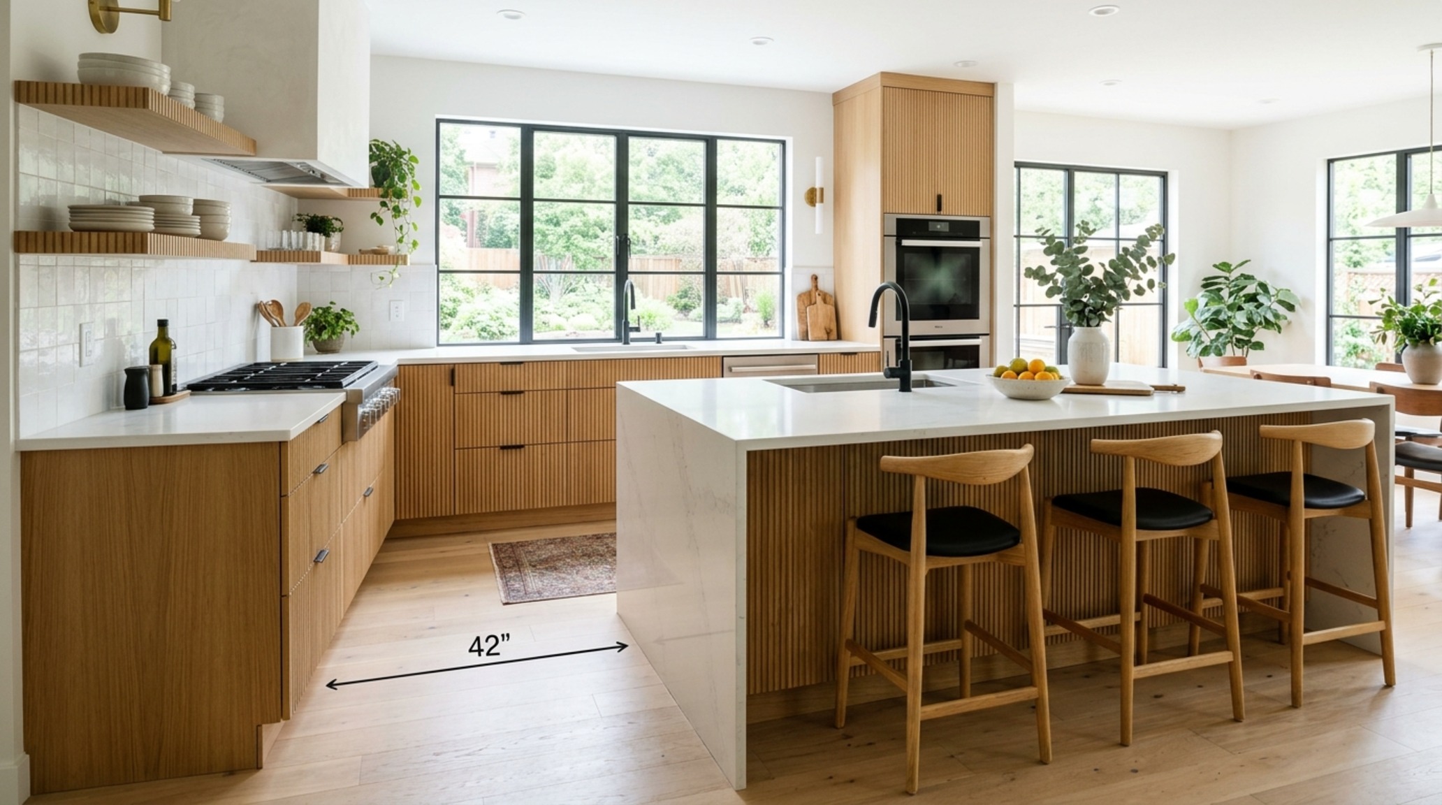 modern ikea room design ideas including a kitchen island hack using SEKTION cabinets and a thick walnut butcher block countertop.