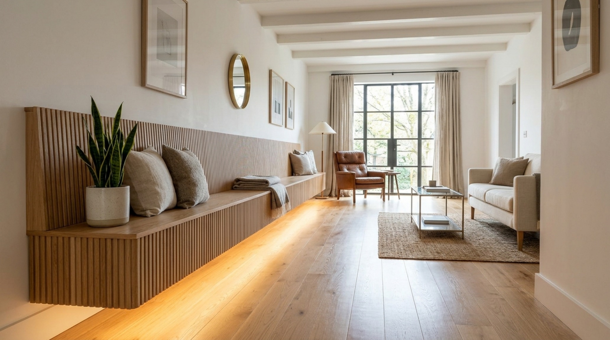 how to arrange furniture in a long narrow living room showcasing a floating bench that doubles as extra seating and a display surface. how to arrange furniture in a long narrow living room showcasing a floating bench that doubles as extra seating and a display surface.