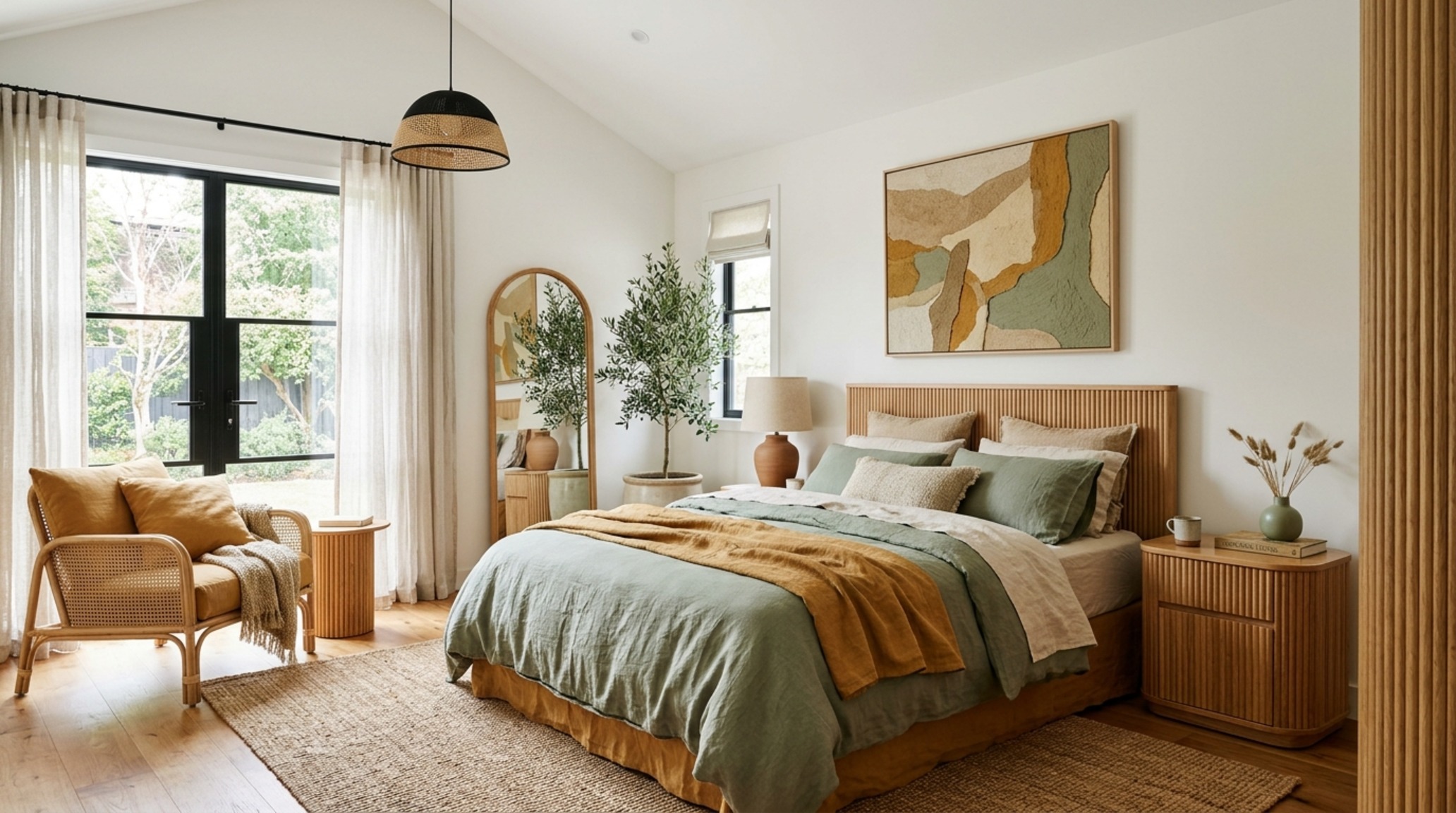 gender-neutral teen room decor with organic terracotta accents, linen bedding, and a fluted white oak dresser for a balanced material palette gender-neutral teen room decor with organic terracotta accents, linen bedding, and a fluted white oak dresser for a balanced material palette