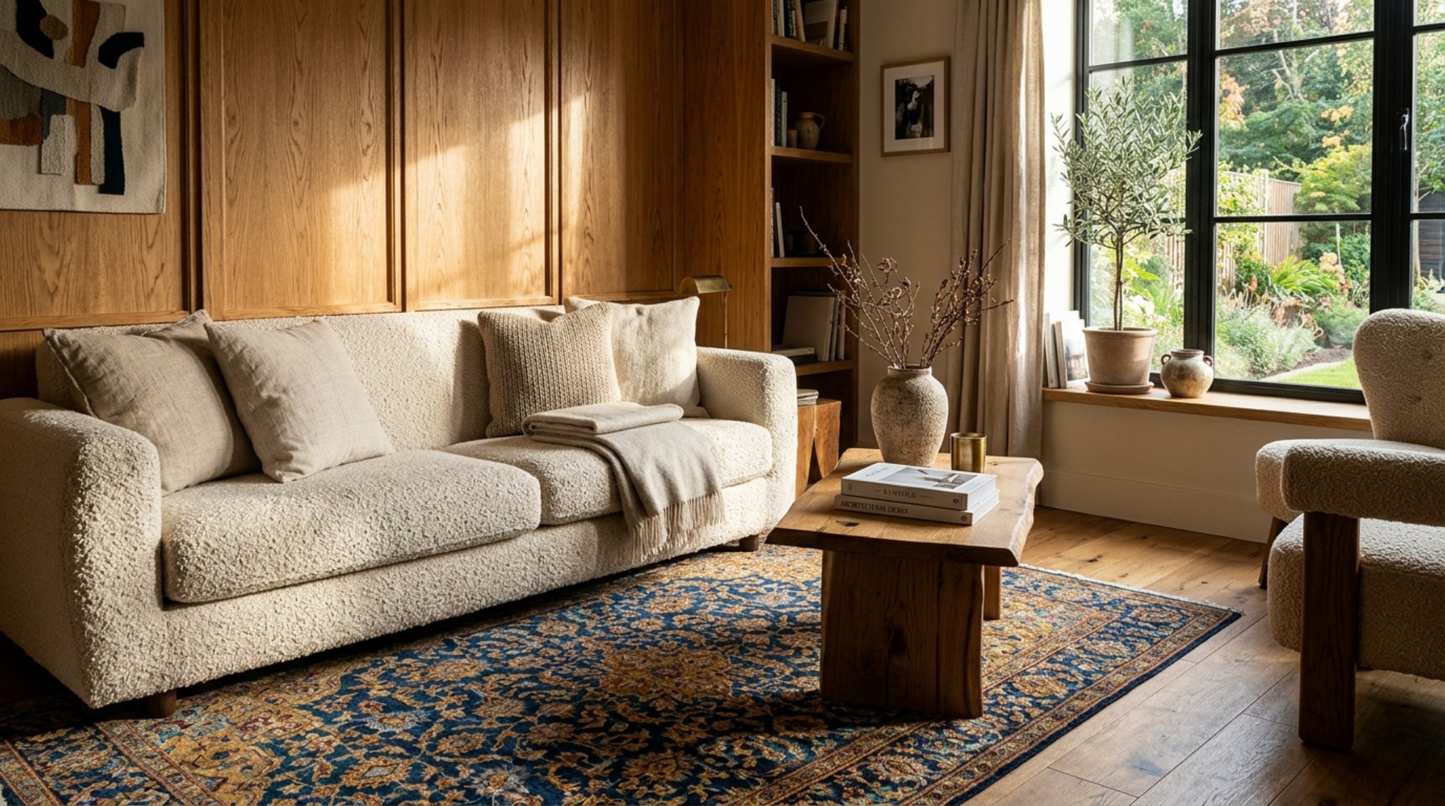 Lush sensory shot of a modern sofa featuring a mix of wool and leather textures under soft 35mm lens focus.
