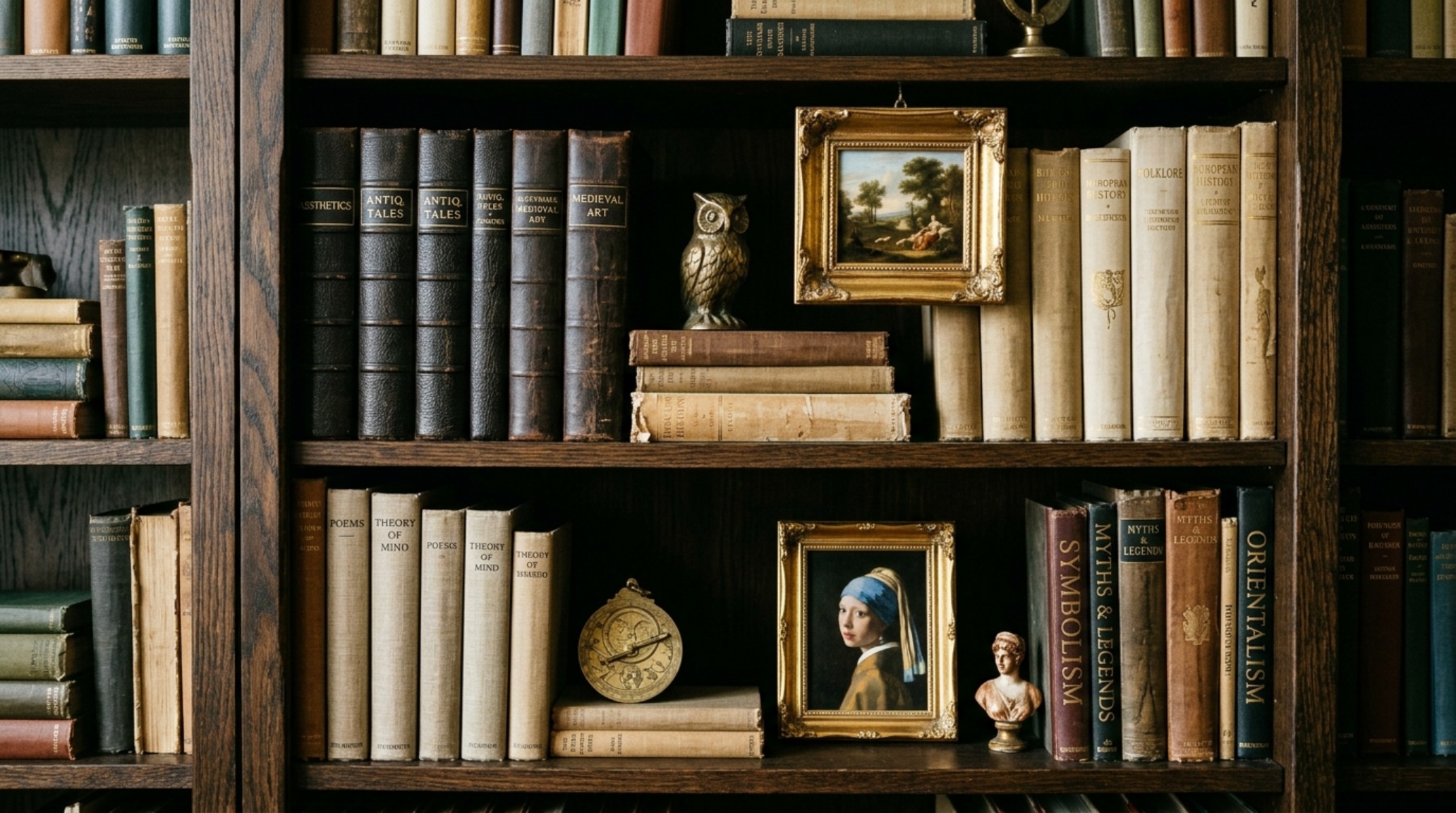 Maximalist bookshelf styling ideas featuring leather-bound books, antique crystal, and small art pieces on deep mahogany shelves. Maximalist bookshelf styling ideas featuring leather-bound books, antique crystal, and small art pieces on deep mahogany shelves.