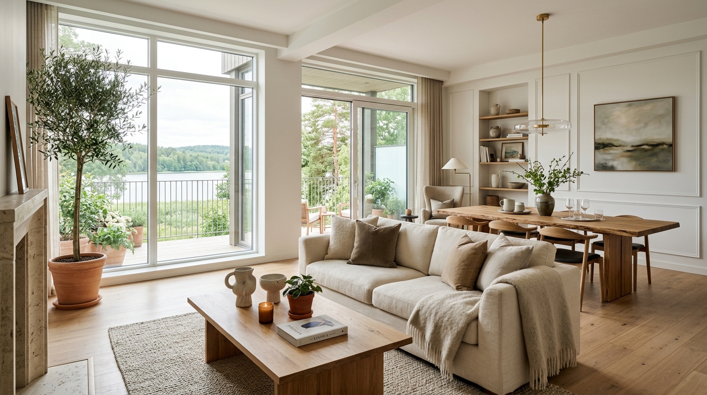 High-end interior design visual depicting small apartment balcony ideas