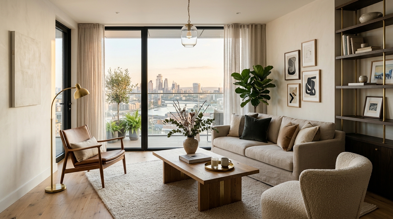 High-end interior design visual depicting small apartment balcony ideas