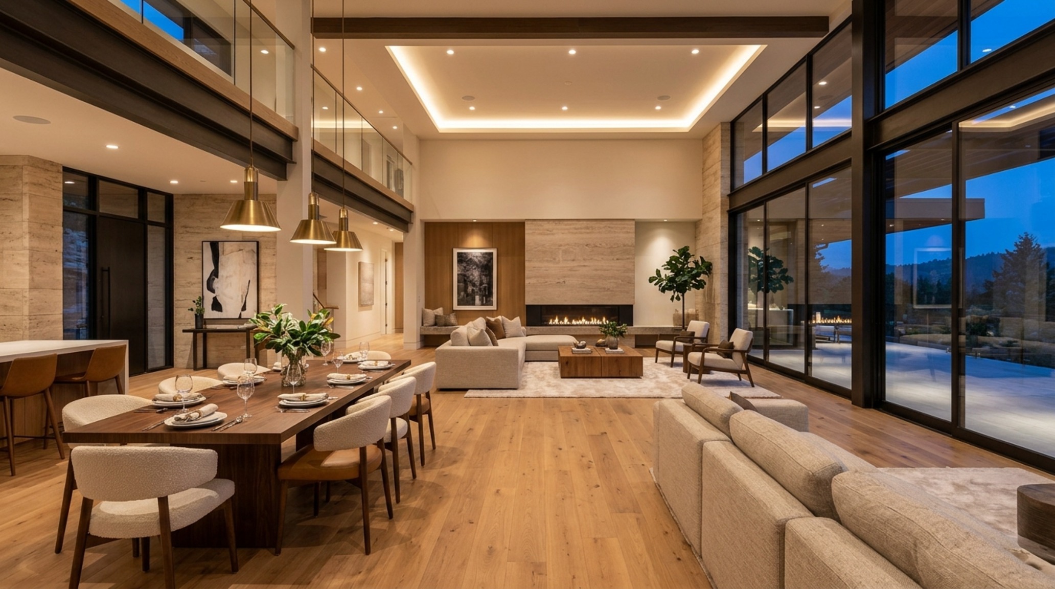 open floor plan layouts featuring 36-inch clear walkways and a seamless transition from a neutral-toned lounge to a dining area open floor plan layouts featuring 36-inch clear walkways and a seamless transition from a neutral-toned lounge to a dining area