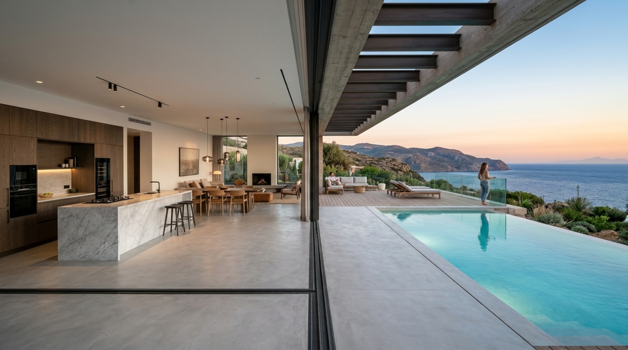 open floor plan layouts highlighting the spatial cadence between a minimalist home office and a garden-facing terrace open floor plan layouts highlighting the spatial cadence between a minimalist home office and a garden-facing terrace