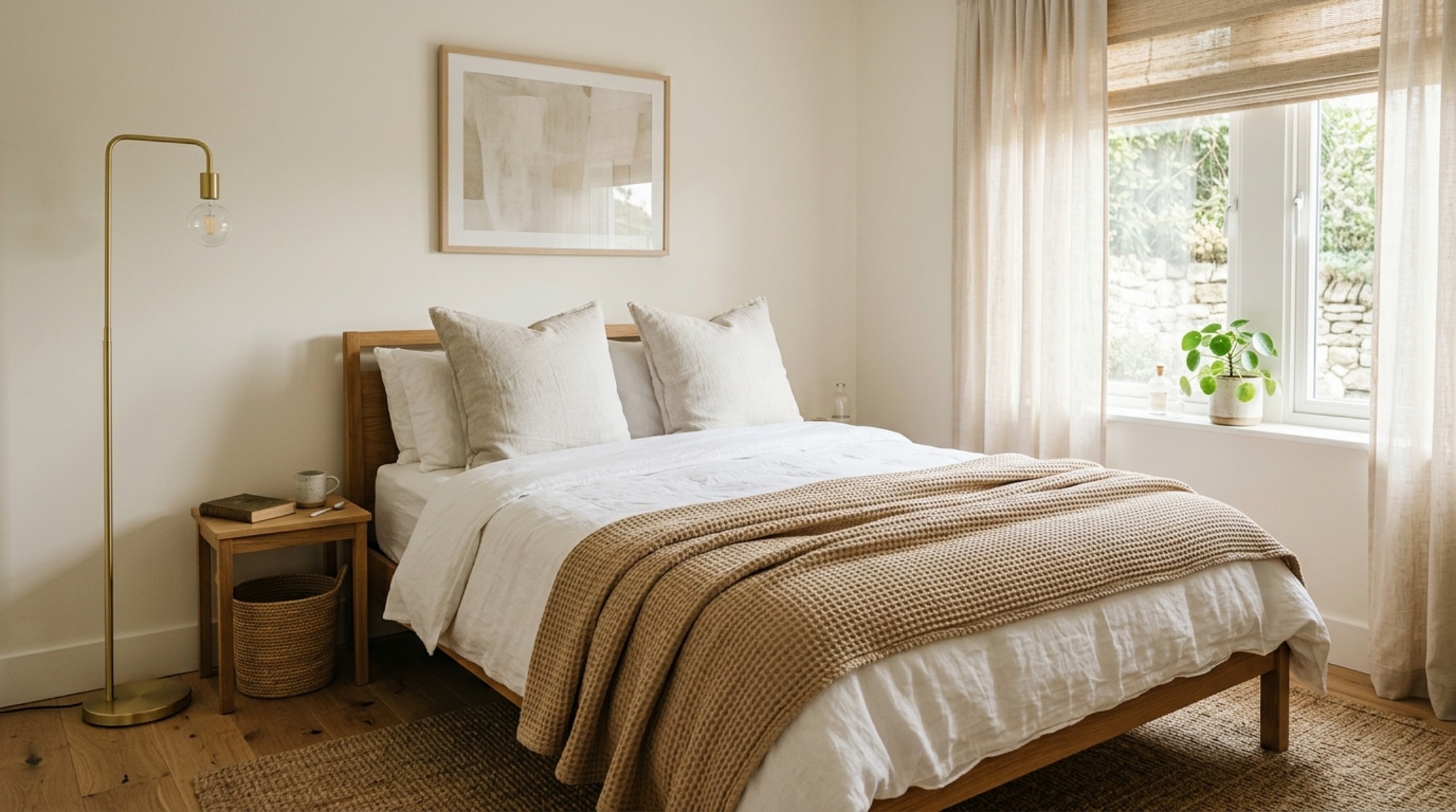 A cozy apartment reading nook with a 2700K warm floor lamp casting soft shadows on a limewash-effect wall and a jute rug. A cozy apartment reading nook with a 2700K warm floor lamp casting soft shadows on a limewash-effect wall and a jute rug.