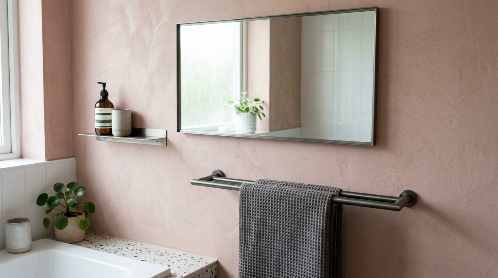 Modern bathroom color palettes using Farrow & Ball Setting Plaster and brushed bronze fixtures for a warm, organic atmosphere. Modern bathroom color palettes using Farrow & Ball Setting Plaster and brushed bronze fixtures for a warm, organic atmosphere.