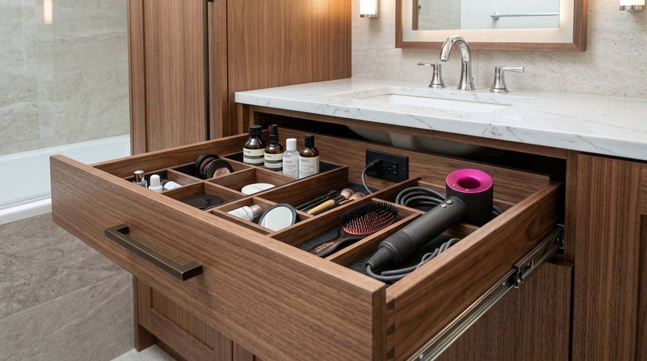 Built-in bathroom storage solutions showcasing recessed mirrored medicine cabinets with integrated LED perimeter lighting. Built-in bathroom storage solutions showcasing recessed mirrored medicine cabinets with integrated LED perimeter lighting.