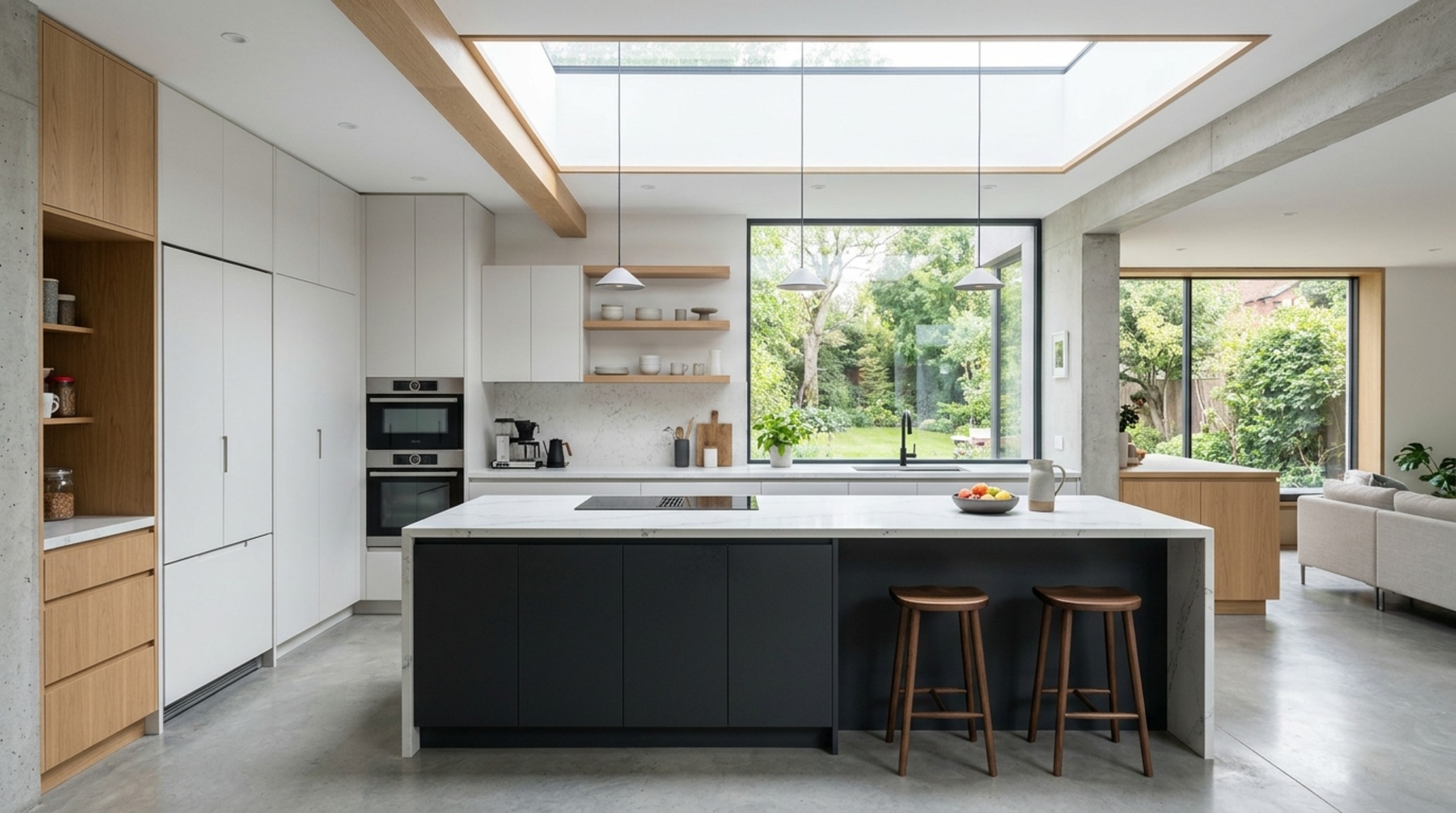 modern home interior blogs ideas for open-concept kitchens with defined work zones and integrated slate charcoal cabinetry