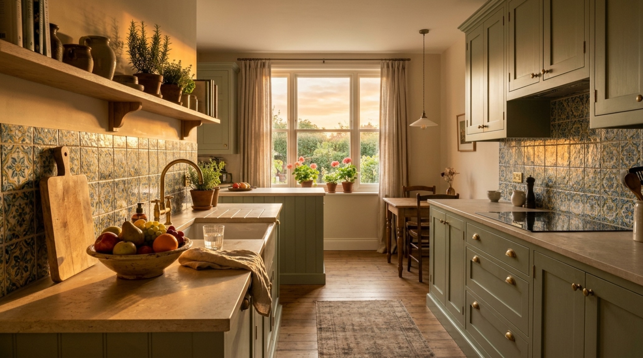 A serene morning scene with natural sunlight hitting a painted tile backsplash, demonstrating the interaction of light, shadow, and 90+ CRI color accuracy. A serene morning scene with natural sunlight hitting a painted tile backsplash, demonstrating the interaction of light, shadow, and 90+ CRI color accuracy.