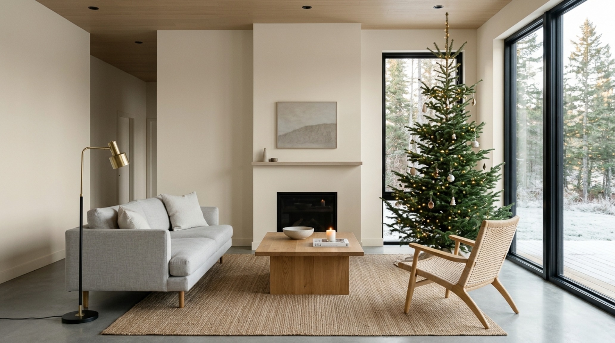 modern ideas for decorating for christmas ideas featuring a minimalist spruce tree against Benjamin Moore Swiss Coffee walls with clean architectural lines. modern ideas for decorating for christmas ideas featuring a minimalist spruce tree against Benjamin Moore Swiss Coffee walls with clean architectural lines.