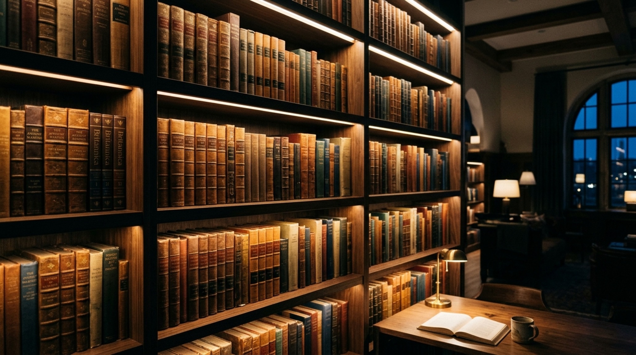 Ideas for shelving lighting guide illustrating integrated 2700K LED strips recessed into dark charcoal wood shelving for a dramatic silhouette effect. Ideas for shelving lighting guide illustrating integrated 2700K LED strips recessed into dark charcoal wood shelving for a dramatic silhouette effect.