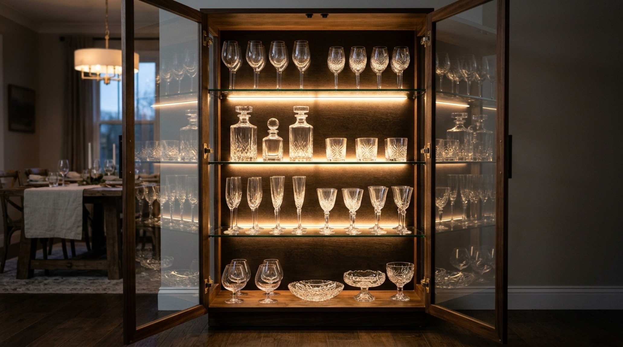 Ideas for shelving lighting guide demonstrating how high CRI 90+ backlighting enhances the colors of a glass-walled display cabinet. Ideas for shelving lighting guide demonstrating how high CRI 90+ backlighting enhances the colors of a glass-walled display cabinet.