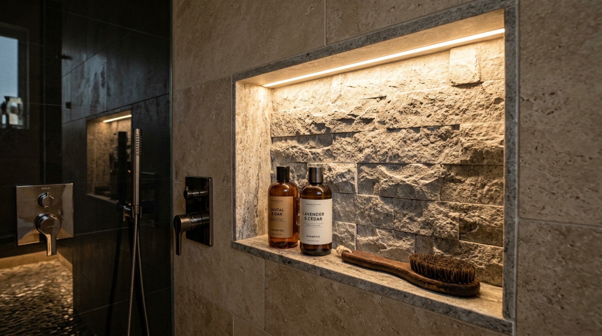 ideas for small bathrooms lighting guide featuring a waterproof LED strip recessed into a shower shelf for dramatic shadow play and depth. ideas for small bathrooms lighting guide featuring a waterproof LED strip recessed into a shower shelf for dramatic shadow play and depth.