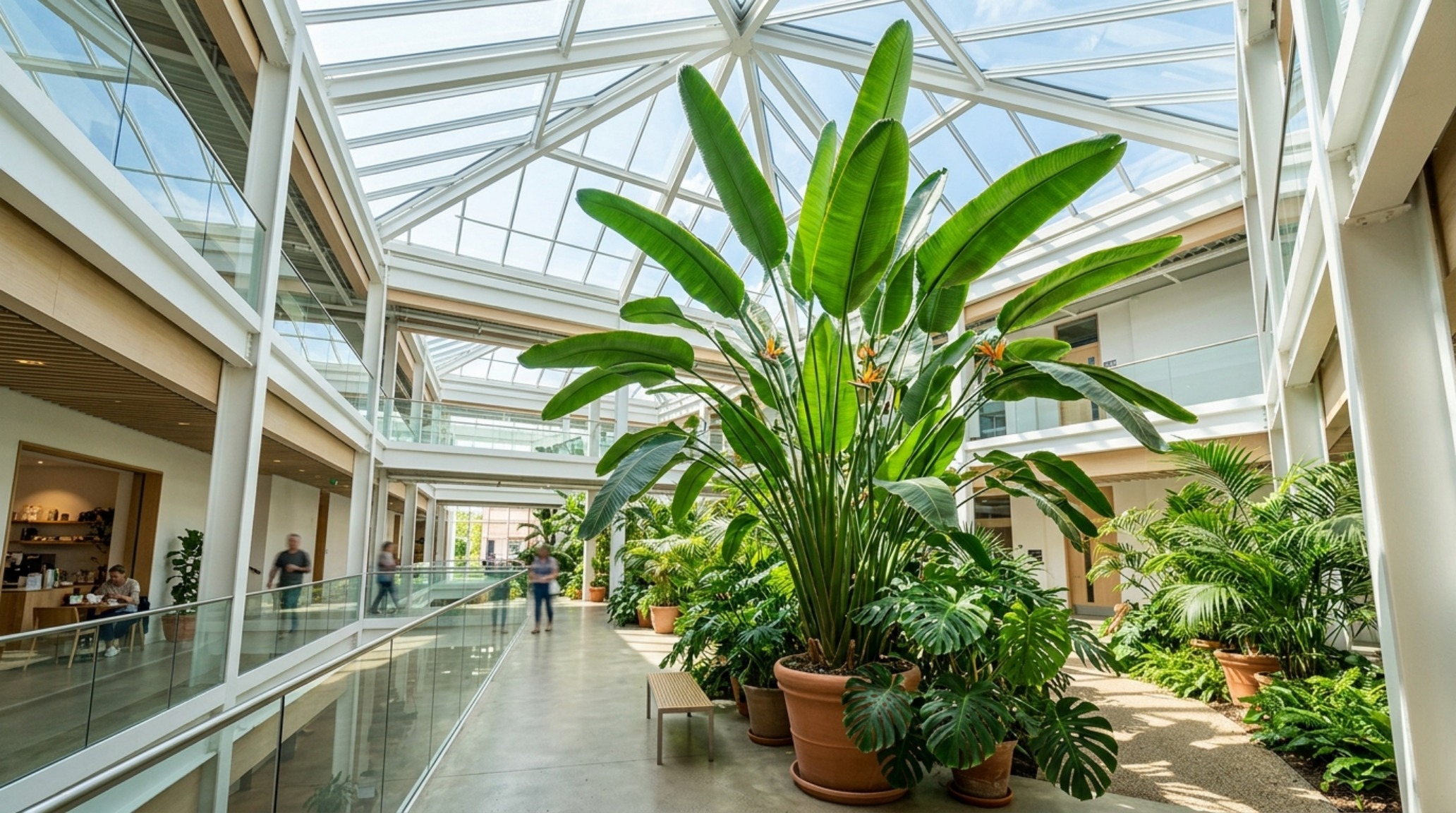 indoor plant decoration ideas lighting guide showcasing a skylight-lit Bird of Paradise with high-CRI natural illumination