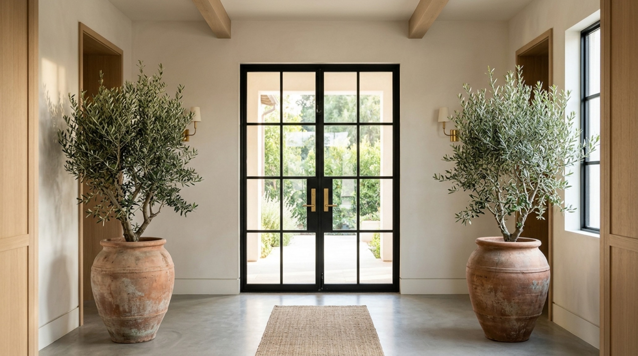 modern indoor plant decoration ideas ideas demonstrating a symmetrical pair of Olive trees flanking a grand arched entryway