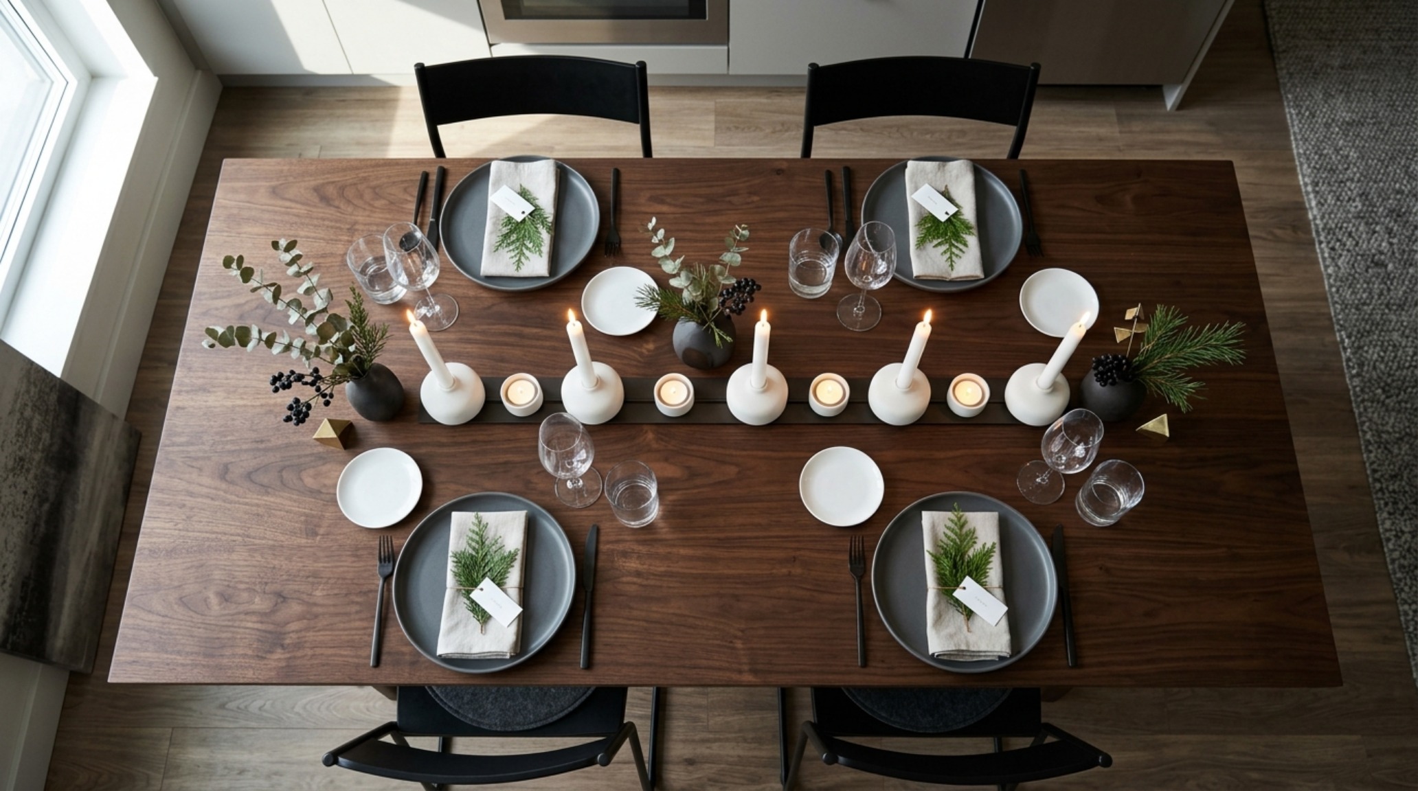 modern christmas table ideas for small spaces using modular candle sequences and negative space breathing room for communal serving modern christmas table ideas for small spaces using modular candle sequences and negative space breathing room for communal serving