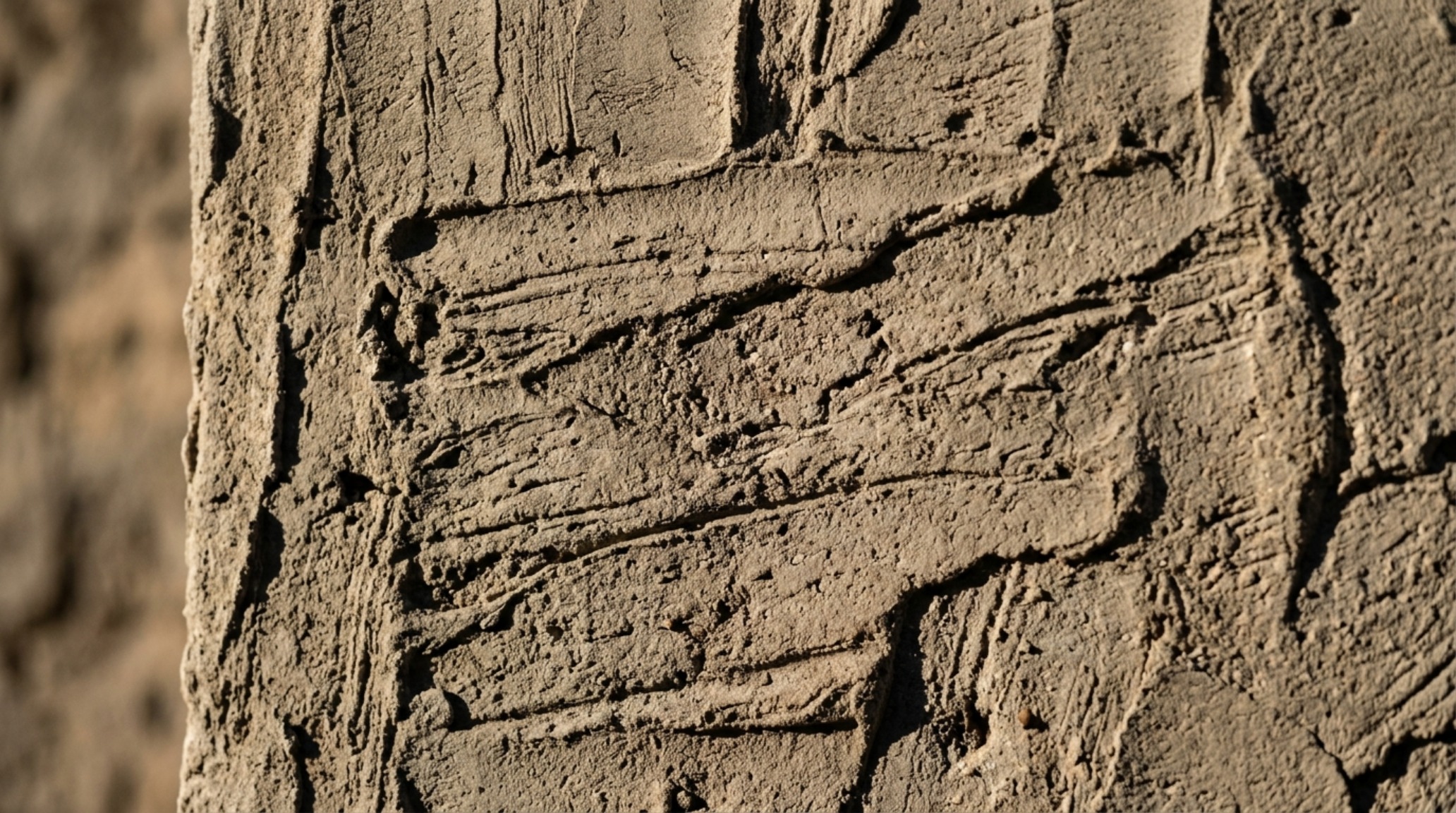 Detailed close-up of textured Roman clay wall ideas in a quiet luxury greige, showing shadow play under high CRI directional lighting.
