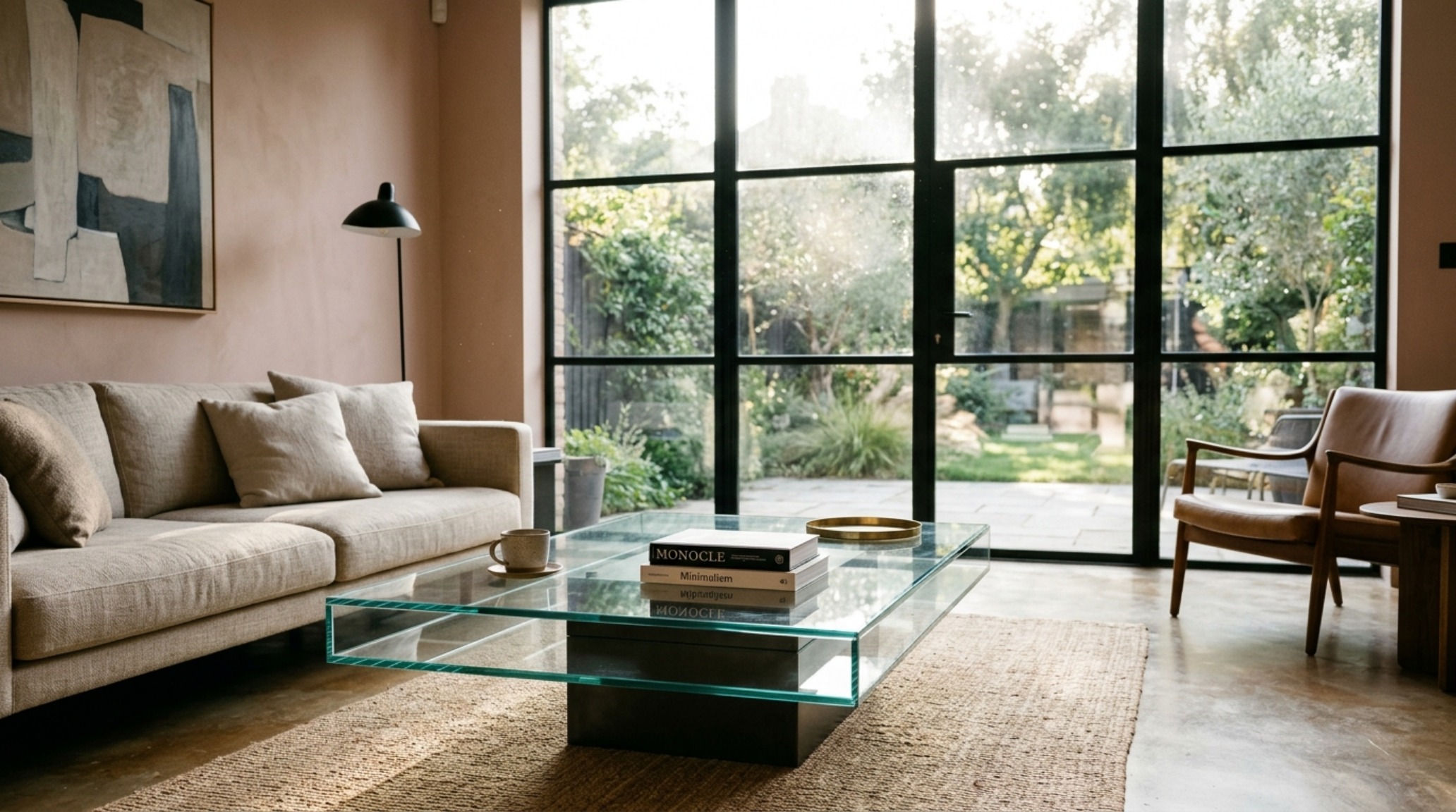 A minimalist living room featuring a floating architectural glass coffee table with 12mm polished edges, highlighting unbroken sightlines and visual weightlessness. A minimalist living room featuring a floating architectural glass coffee table with 12mm polished edges, highlighting unbroken sightlines and visual weightlessness.