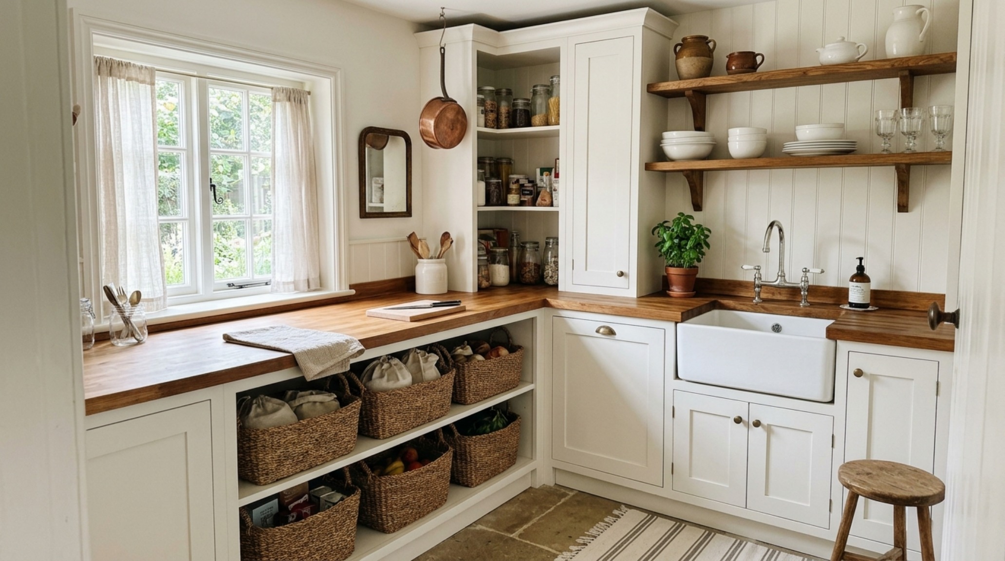 Minimalist scullery design with a small farmhouse sink and fluted oak cabinetry, integrating luxury small pantry organization ideas textures. Minimalist scullery design with a small farmhouse sink and fluted oak cabinetry, integrating luxury small pantry organization ideas textures.