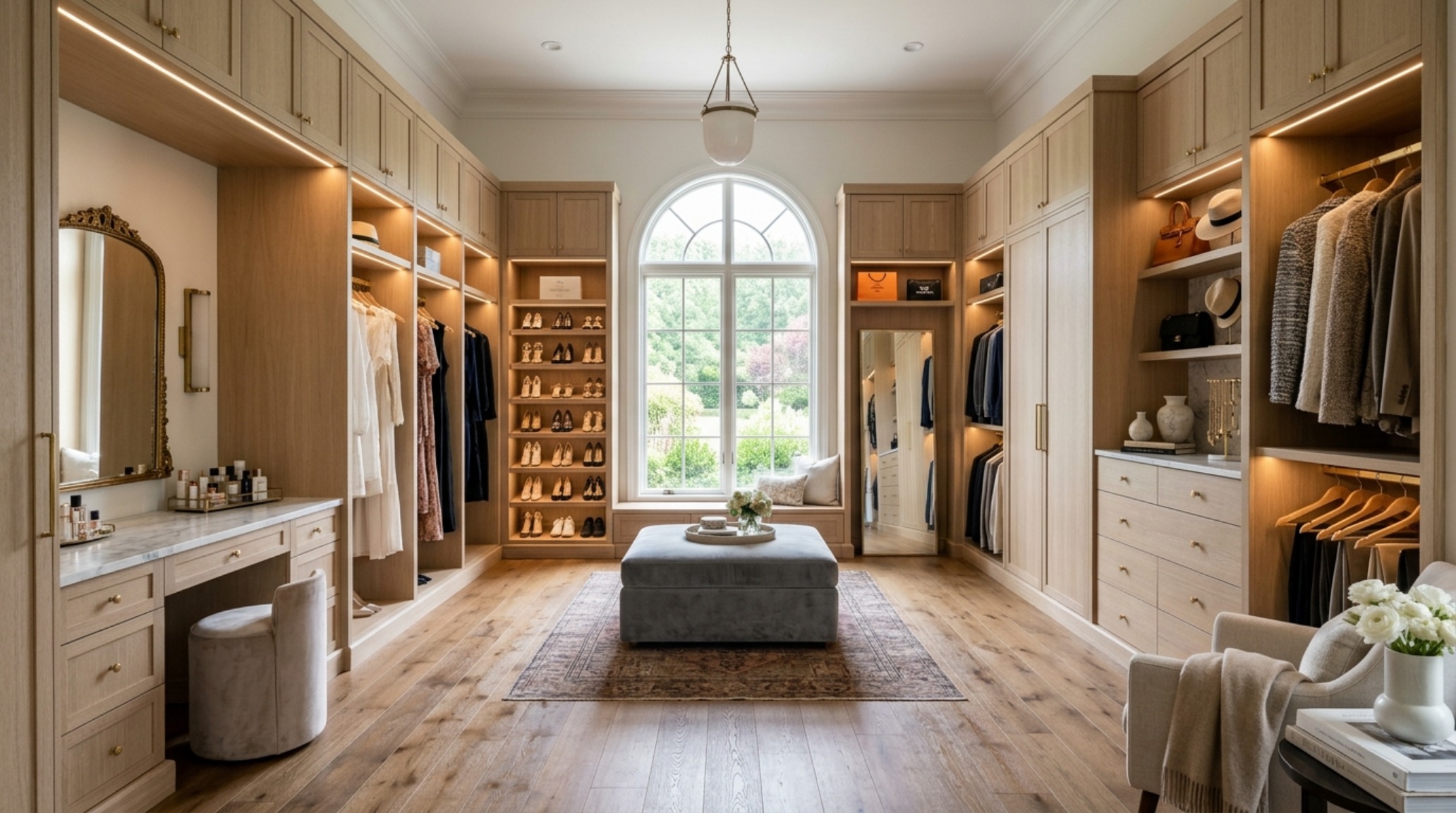 luxury dressing room ideas featuring an expansive open-plan layout with white oak custom cabinetry and 36-inch ergonomic walkways luxury dressing room ideas featuring an expansive open-plan layout with white oak custom cabinetry and 36-inch ergonomic walkways