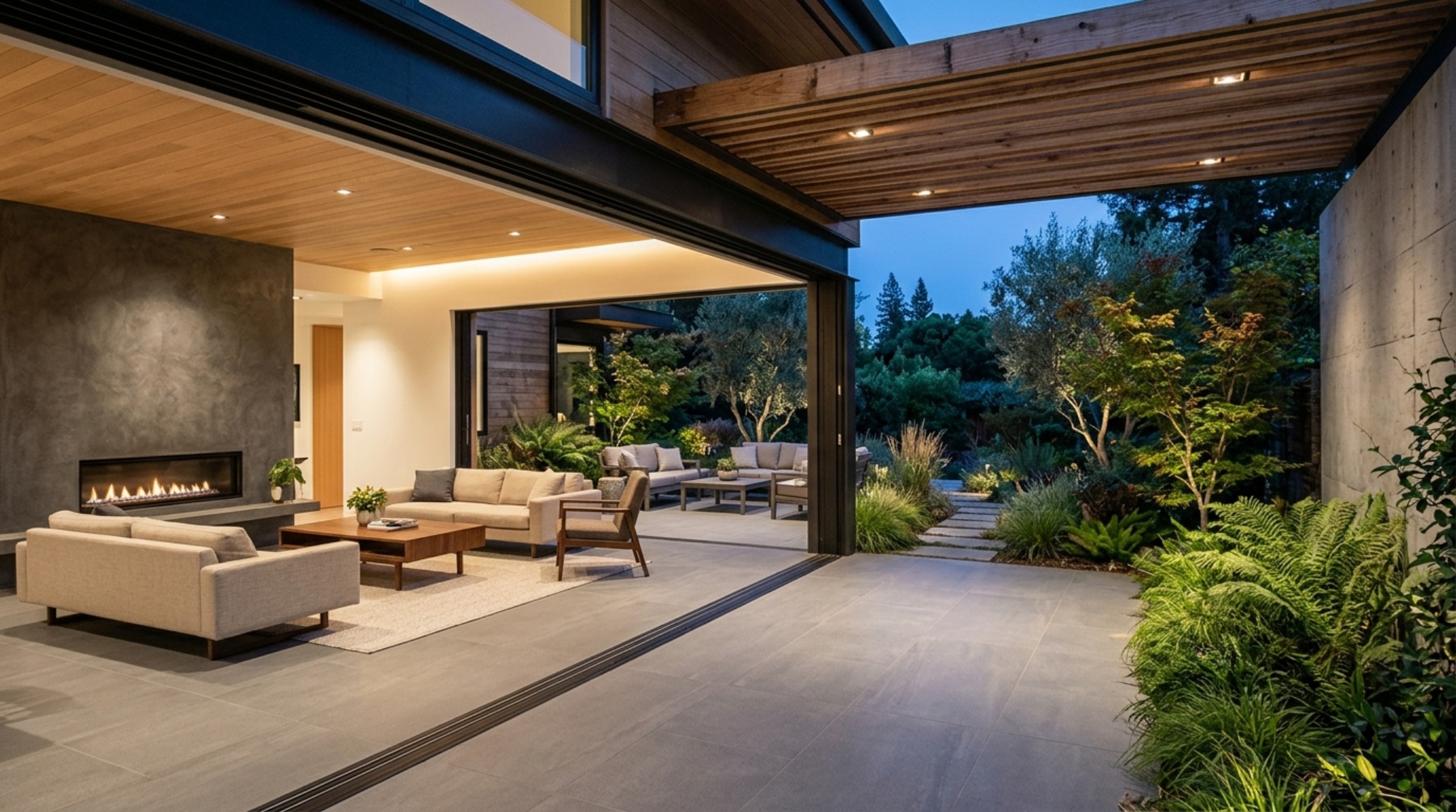 modern house design ideas featuring floor-to-ceiling sliding glass walls, seamless indoor-outdoor flooring transition, and minimalist furniture modern house design ideas featuring floor-to-ceiling sliding glass walls, seamless indoor-outdoor flooring transition, and minimalist furniture