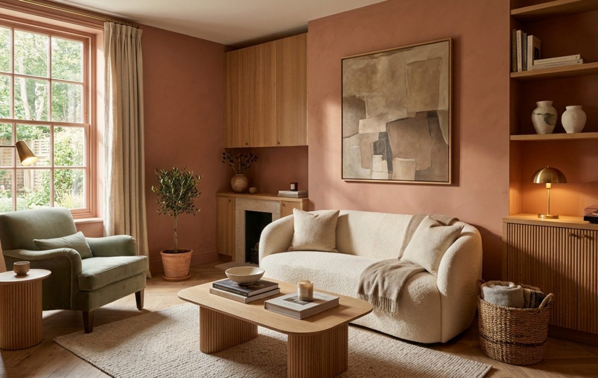 Sophisticated small living room with Sherwin-Williams Redend Point walls and 2700K warm lighting for paint small rooms 0408 decor ideas.