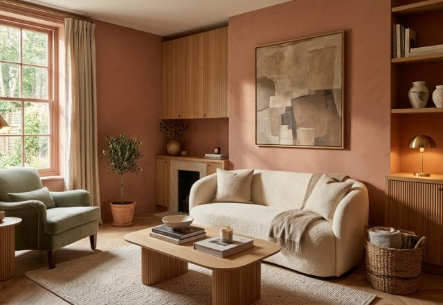 Sophisticated small living room with Sherwin-Williams Redend Point walls and 2700K warm lighting for paint small rooms 0408 decor ideas.
