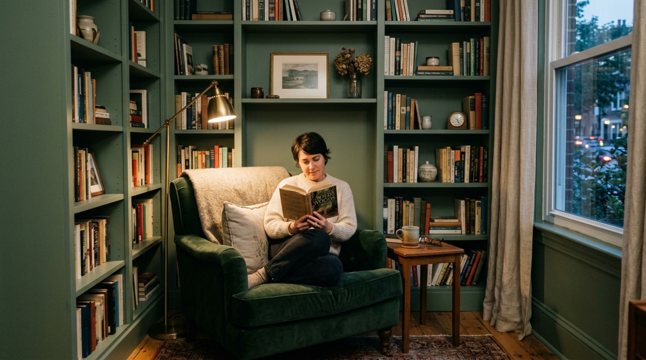 Cozy paint small rooms 0408 reading nook with built-in bookshelves and indirect warm LED lighting. Cozy paint small rooms 0408 reading nook with built-in bookshelves and indirect warm LED lighting.