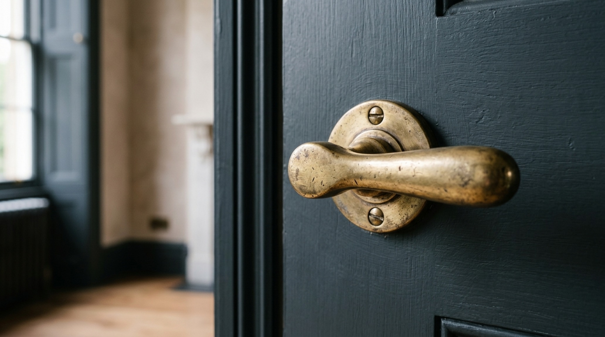Architectural detail of unlacquered brass hardware on a matte-painted door, emphasizing the importance of tactile touchpoints in high-end condo vs apartment decor ideas. Architectural detail of unlacquered brass hardware on a matte-painted door, emphasizing the importance of tactile touchpoints in high-end condo vs apartment decor ideas.