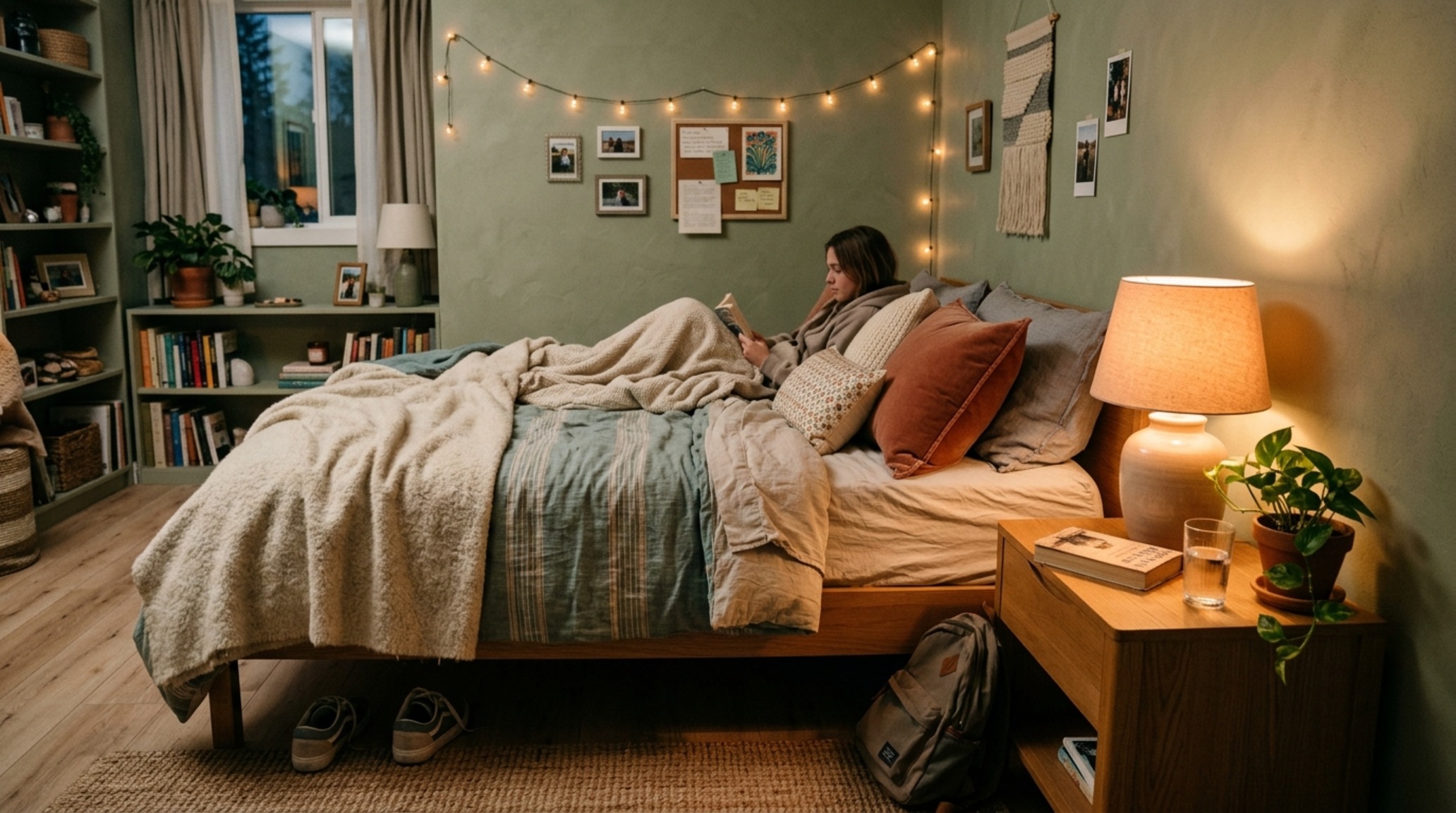cozy bedroom ideas for teenagers utilizing 2700K warm ambient lighting and layered Belgian linen bedding in soft terracotta and cream tones. cozy bedroom ideas for teenagers utilizing 2700K warm ambient lighting and layered Belgian linen bedding in soft terracotta and cream tones.