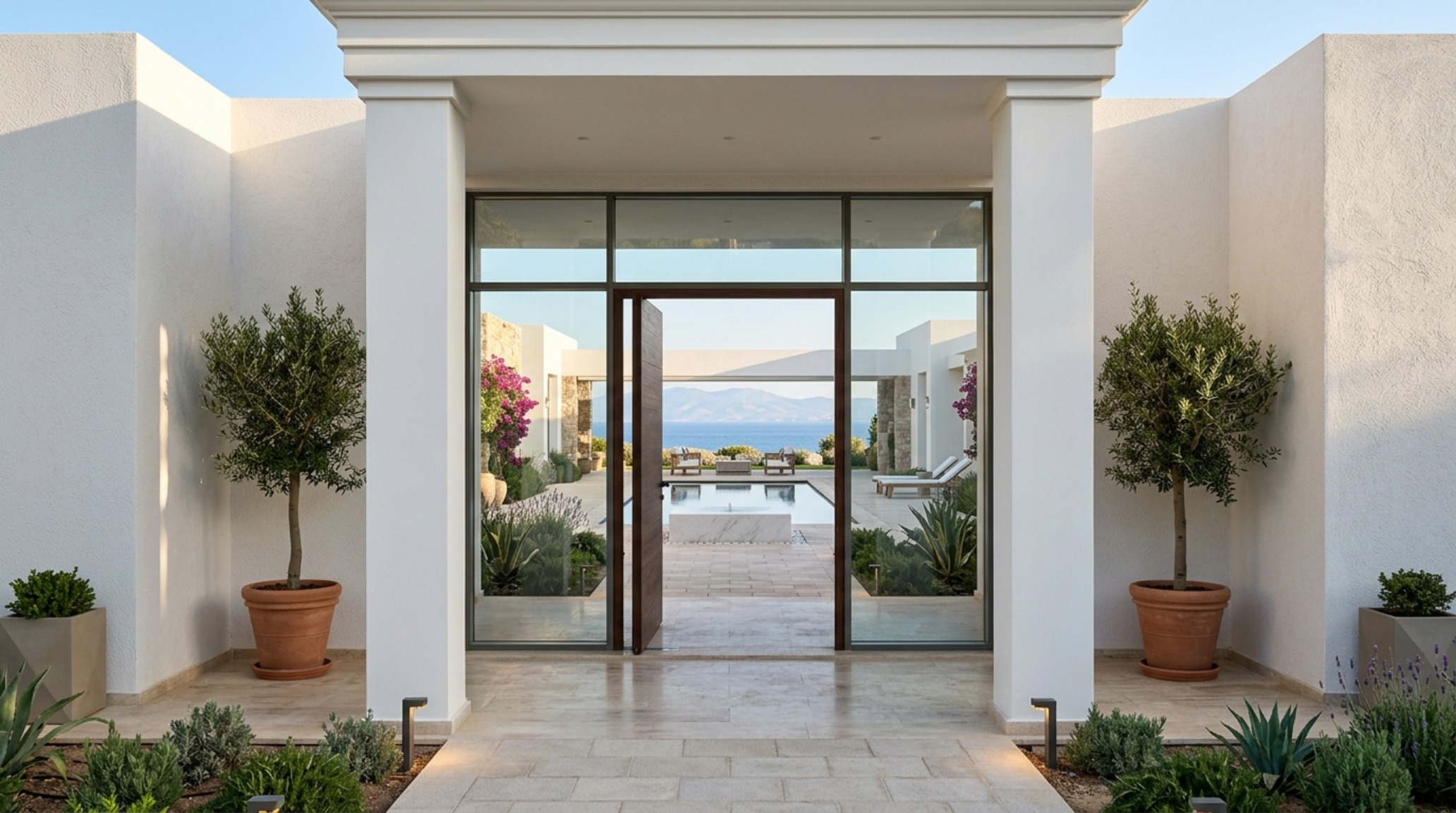 modern modern day greek architecture ideas for a grand entryway with symmetrical sightline alignment and a minimalist sculptural console table. modern modern day greek architecture ideas for a grand entryway with symmetrical sightline alignment and a minimalist sculptural console table.