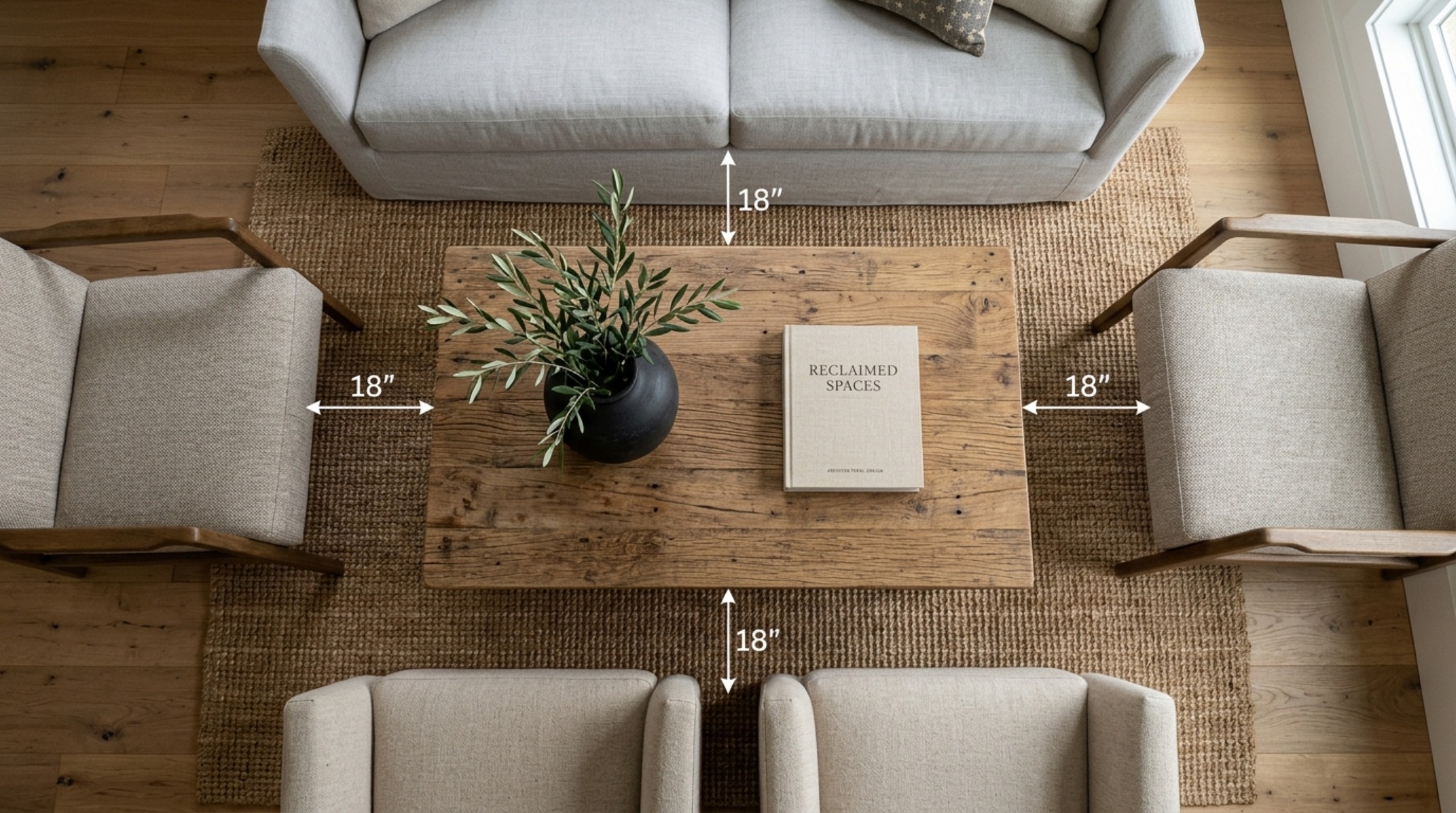 reclaimed timber coffee table with visible hand-hewn marks and a matte wax finish in a sun-drenched lounge reclaimed timber coffee table with visible hand-hewn marks and a matte wax finish in a sun-drenched lounge