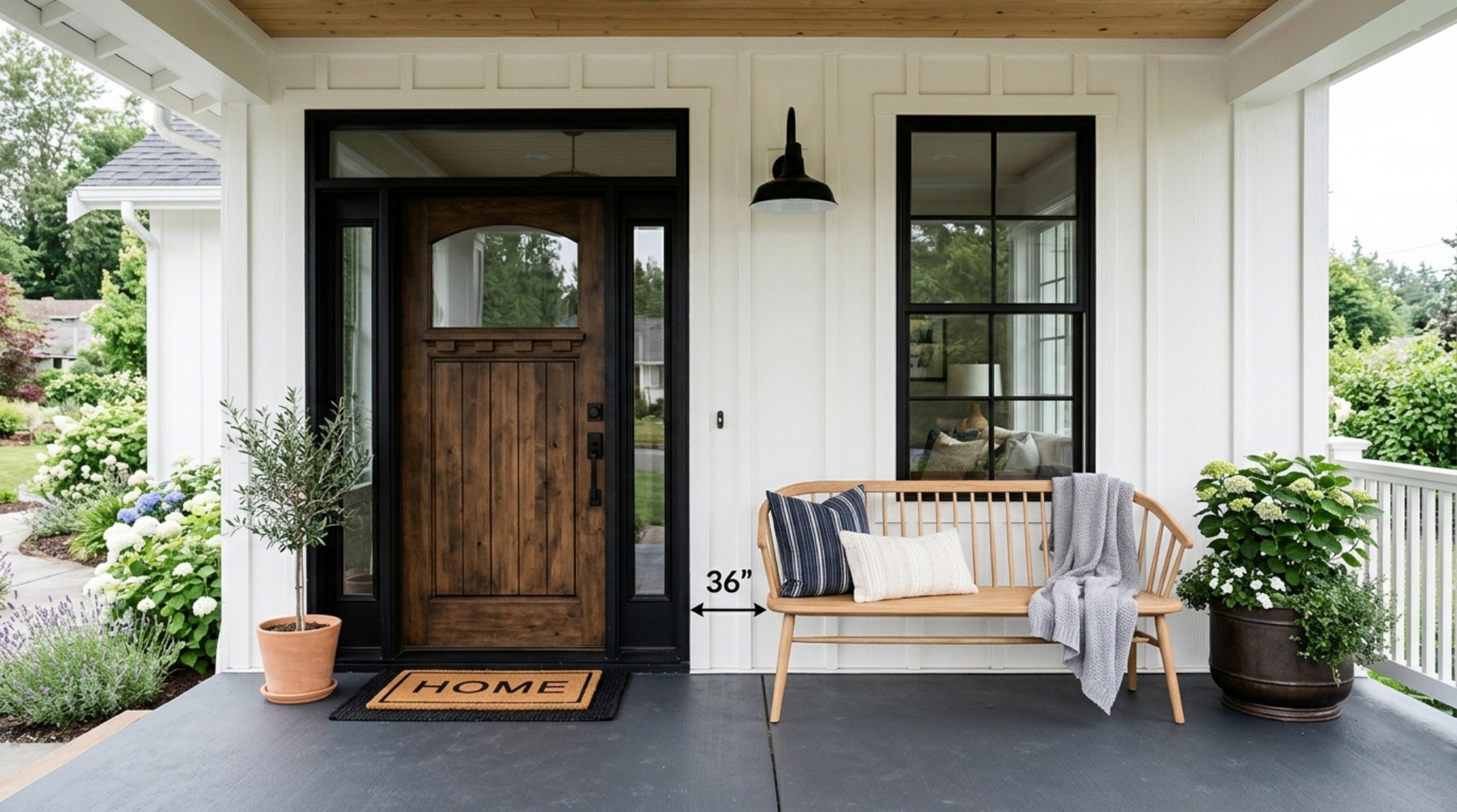 A modern farmhouse exterior paint cost breakdown example featuring white board-and-batten siding with contrasting charcoal metal roofing and 90+ CRI outdoor lighting. A modern farmhouse exterior paint cost breakdown example featuring white board-and-batten siding with contrasting charcoal metal roofing and 90+ CRI outdoor lighting.