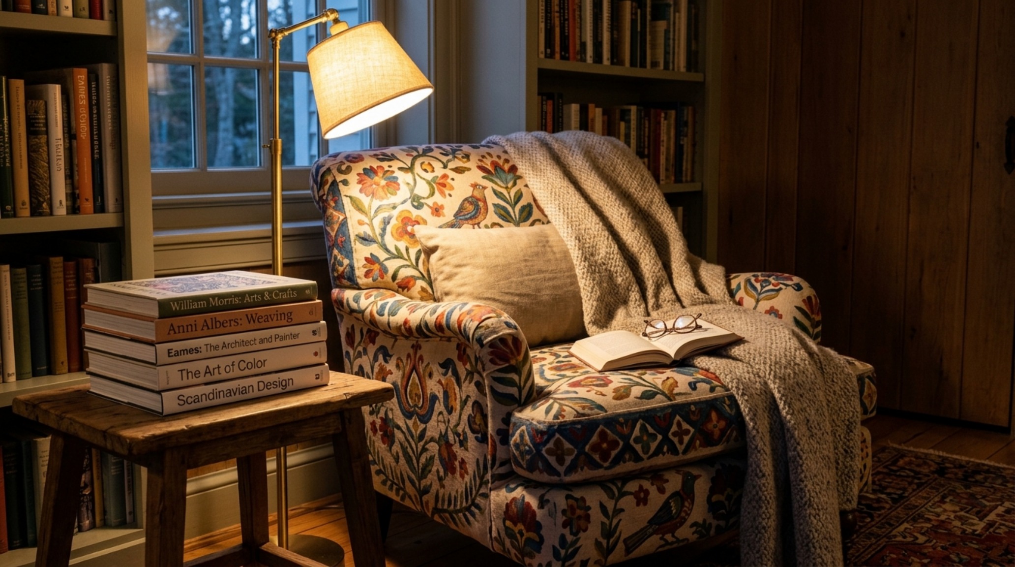 A bedroom corner with block printed linen pillows and a warm 2700K bedside lamp highlighting the tactile fabric grain. A bedroom corner with block printed linen pillows and a warm 2700K bedside lamp highlighting the tactile fabric grain.