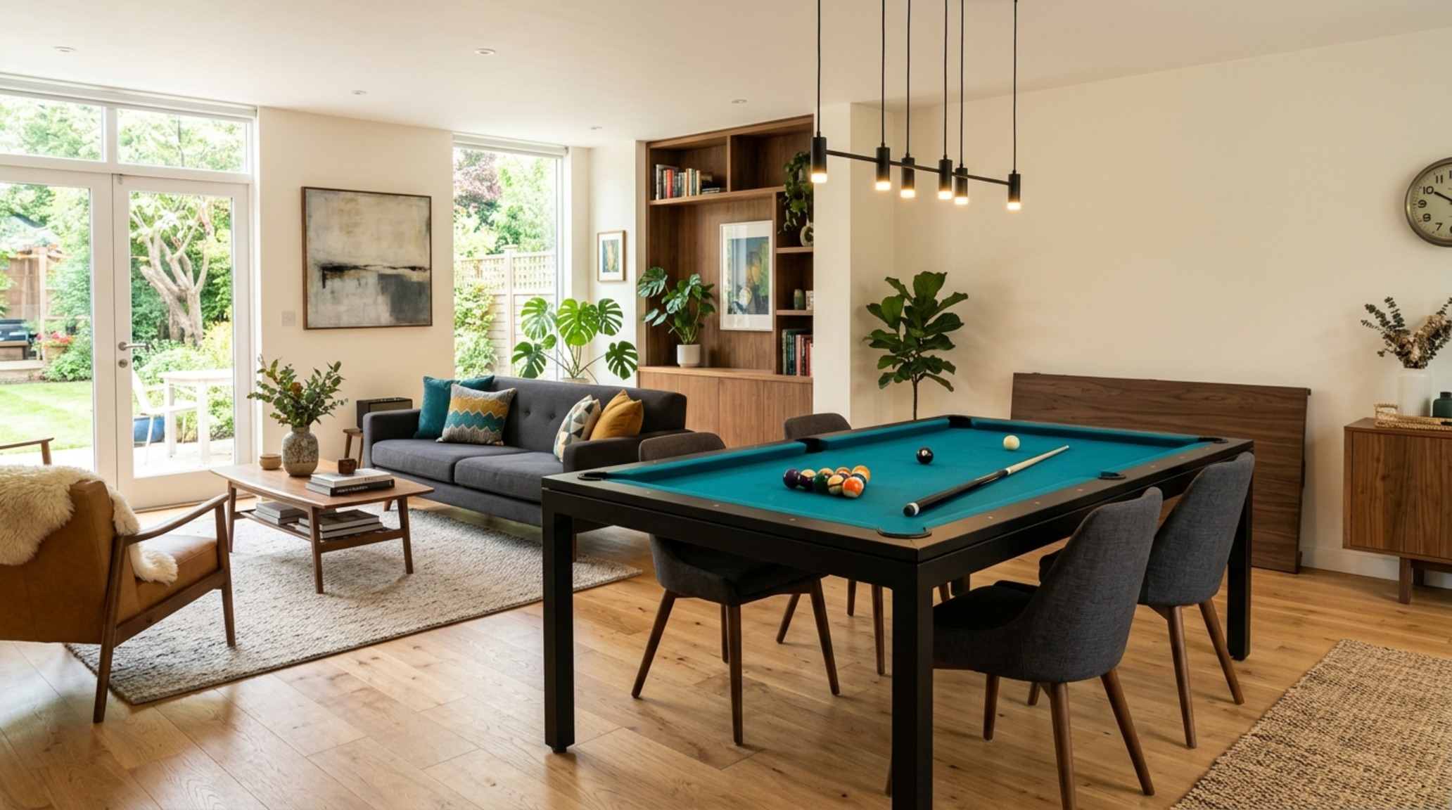 modern pool dining tables ideas showcasing a cantilevered steel base in a high-contrast industrial style interior