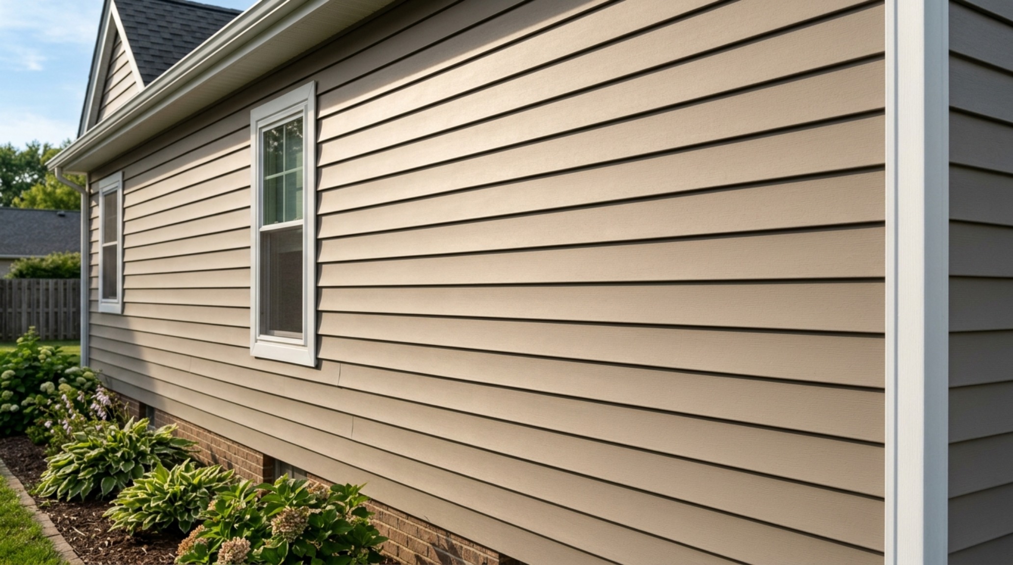 A sun-drenched side profile of a home showing the non-reflective, chalky texture of matte siding which prevents the warping often discussed in a vinyl siding painting guide.