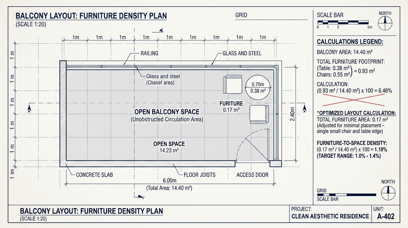 Overhead view of a balcony floor plan showing the transition from interior hardwood to exterior stone and the playhouse footprint.