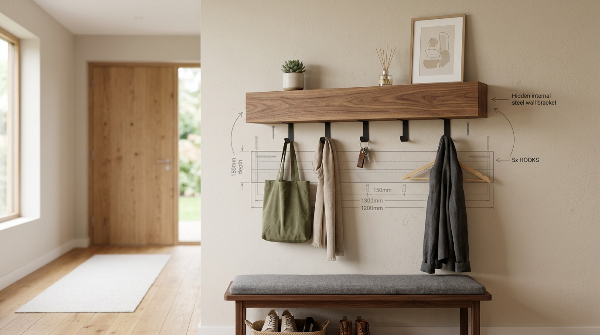 entryway organizer with shelf blueprints realized in a minimalist entryway featuring a floating oak shelf at 72 inches with integrated brass hooks entryway organizer with shelf blueprints realized in a minimalist entryway featuring a floating oak shelf at 72 inches with integrated brass hooks