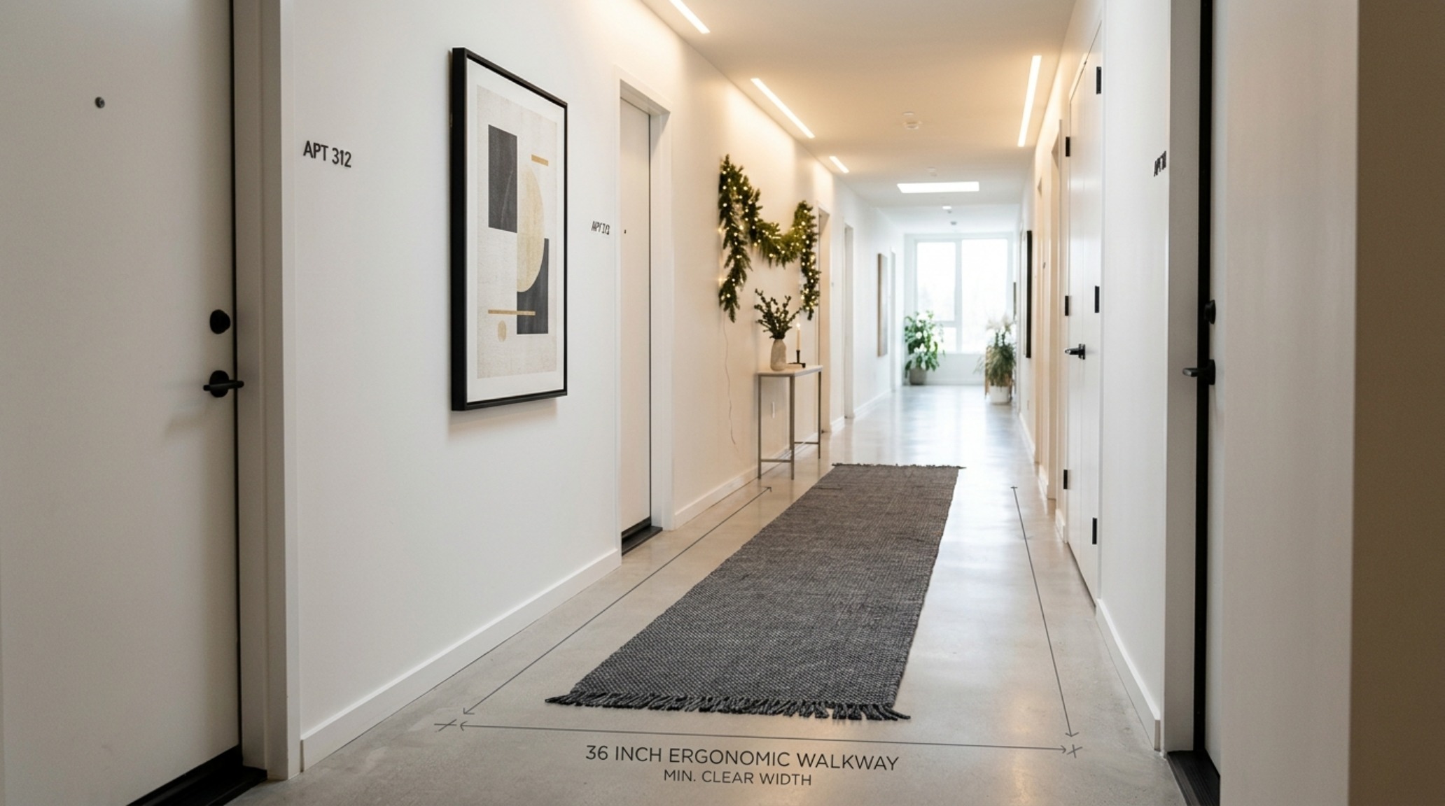 halloween decorating ideas indoor focusing on the interplay of matte black textures and warm-toned architectural finishes in a minimalist hallway