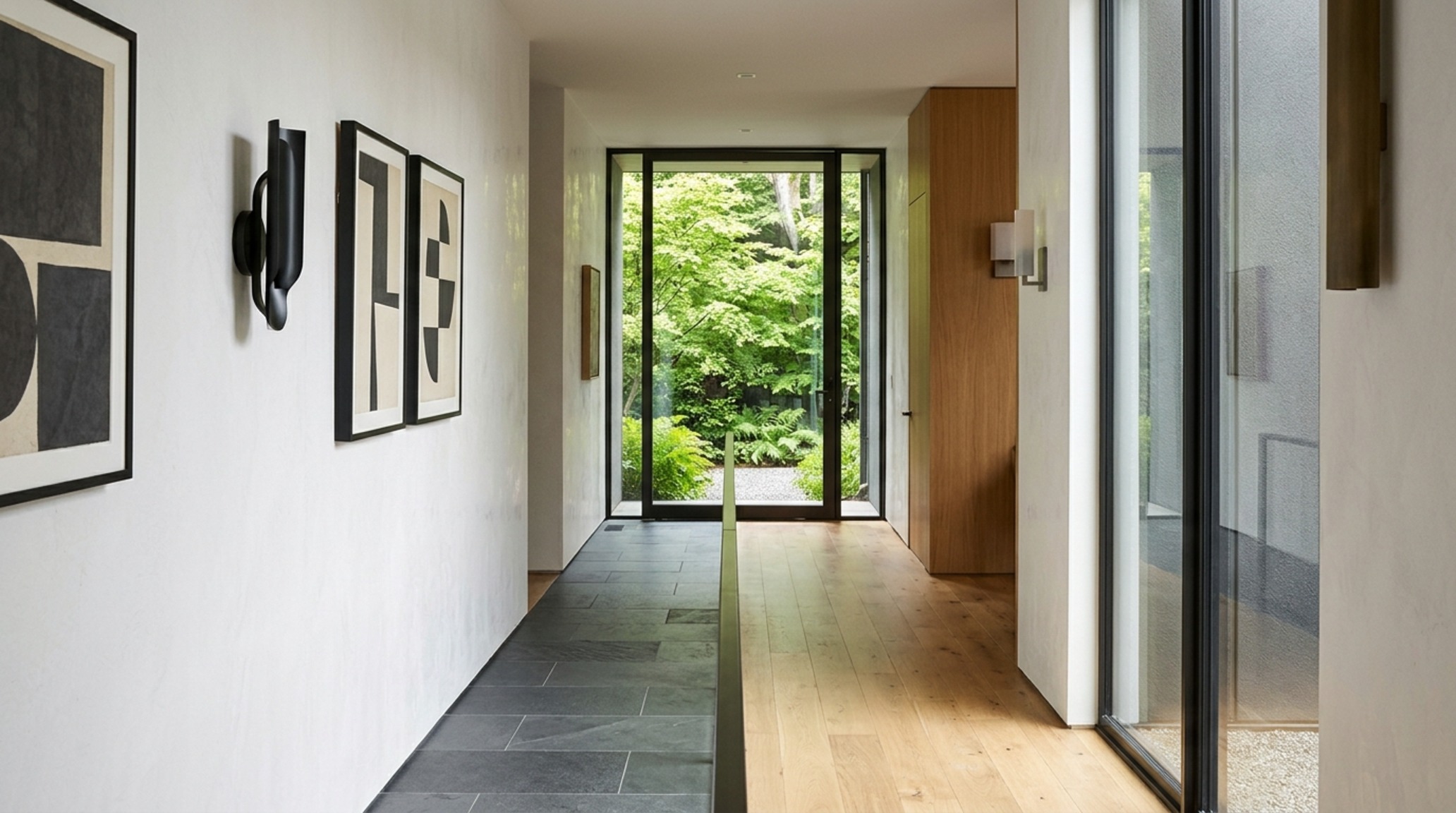 spatial flow in architecture illustrated by an open-concept hallway with 36-inch walkways, seamless floor transitions from stone to wood, and a clear sightline toward a garden courtyard spatial flow in architecture illustrated by an open-concept hallway with 36-inch walkways, seamless floor transitions from stone to wood, and a clear sightline toward a garden courtyard