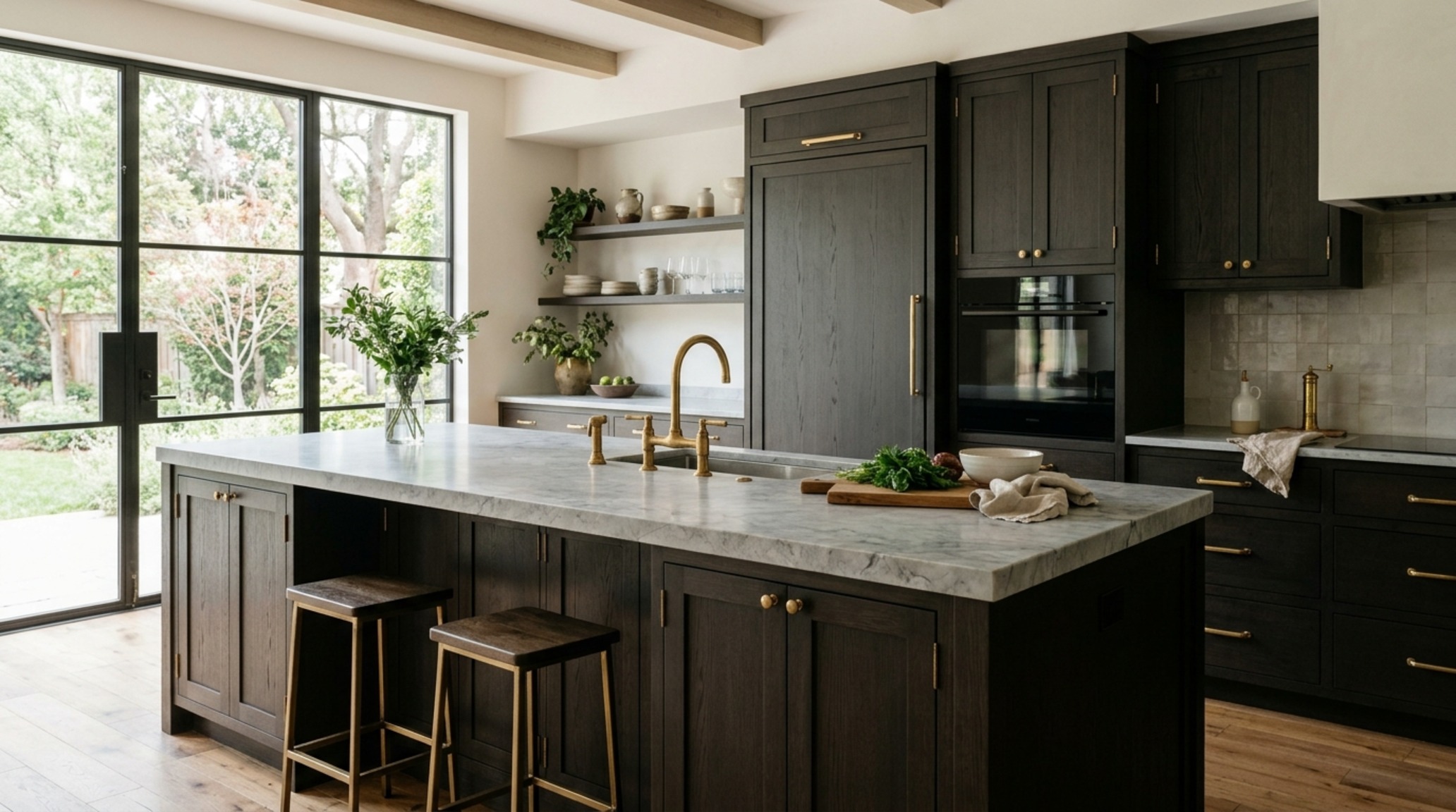 sustainable design materials used in a kitchen with honed marble countertops and FSC-certified walnut cabinetry sustainable design materials used in a kitchen with honed marble countertops and FSC-certified walnut cabinetry