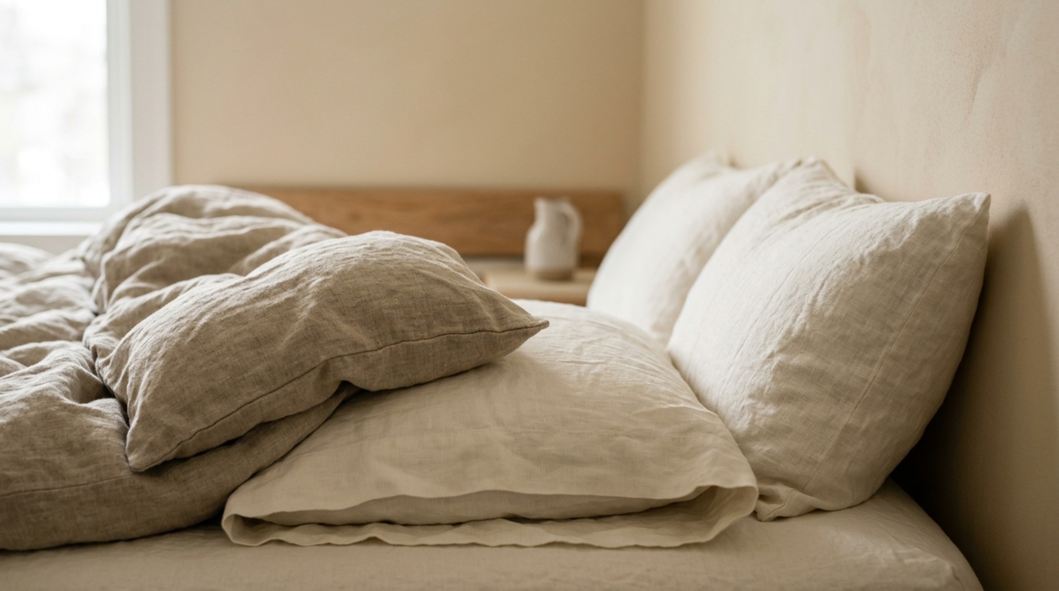 serene color palettes for sleep utilizing Benjamin Moore Swiss Coffee walls and oatmeal-toned Belgian linen bedding for a soft-focus atmospheric effect. serene color palettes for sleep utilizing Benjamin Moore Swiss Coffee walls and oatmeal-toned Belgian linen bedding for a soft-focus atmospheric effect.