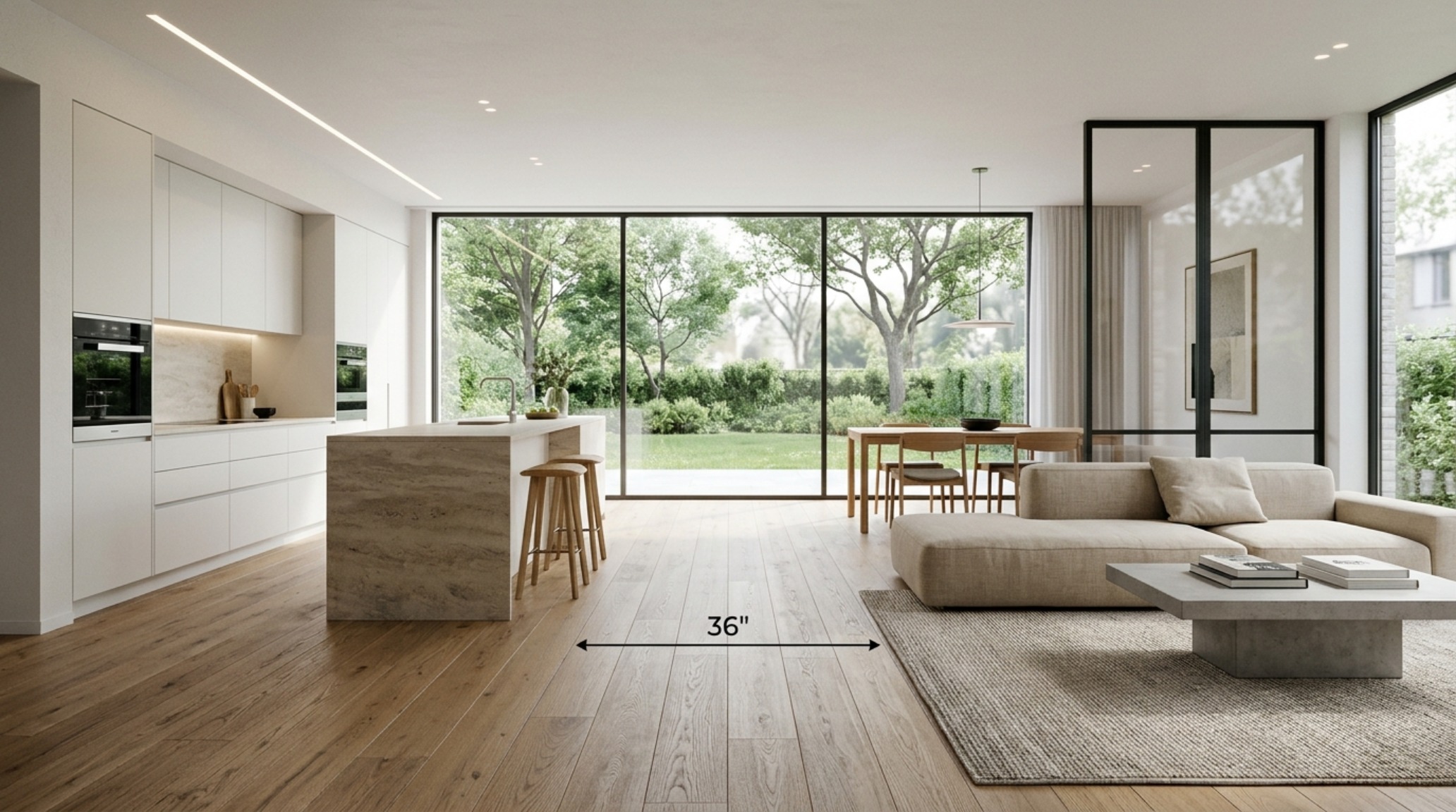 no-cost floor plan creator displaying a wide open-plan living area with 42-inch walkways and framed sightlines toward a sun-drenched garden no-cost floor plan creator displaying a wide open-plan living area with 42-inch walkways and framed sightlines toward a sun-drenched garden